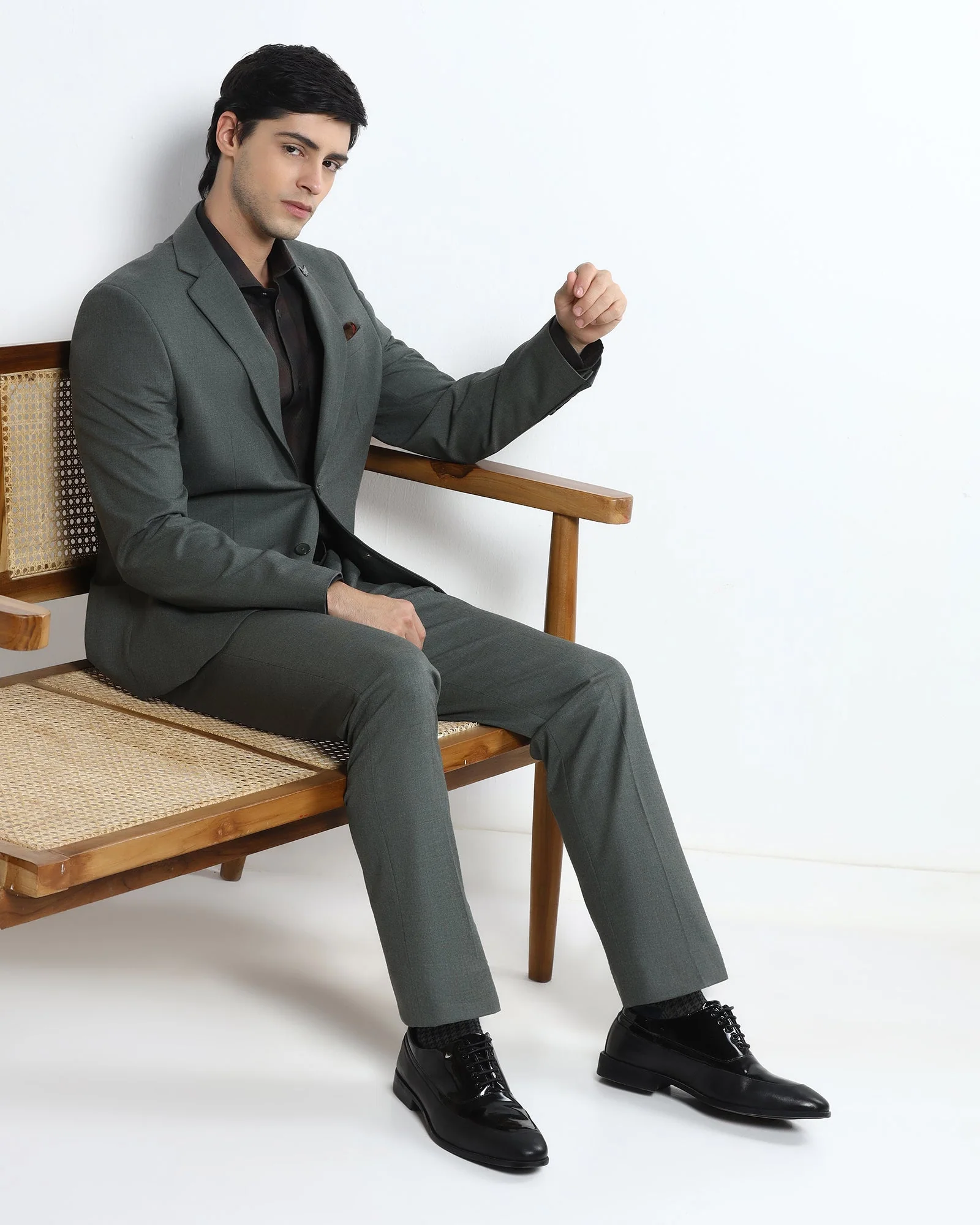 Olive Two Piece Solid Suit - Hedra - Image 7