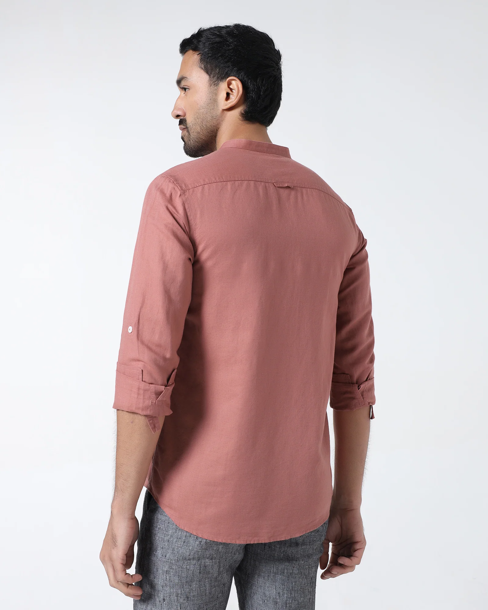 Peach Linen Solid Shirt - Cleo - Image 2