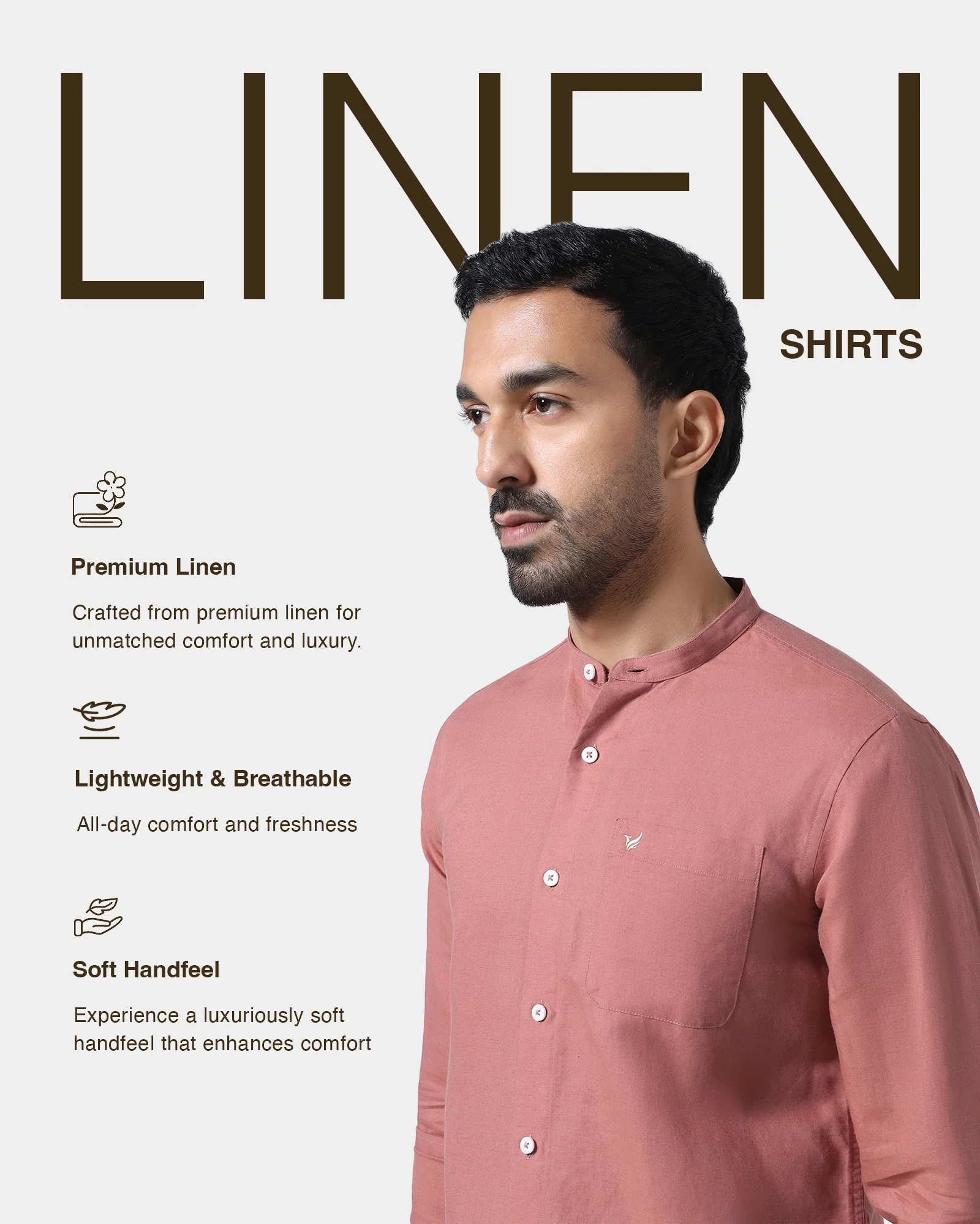 Peach Linen Solid Shirt - Cleo - Image 4