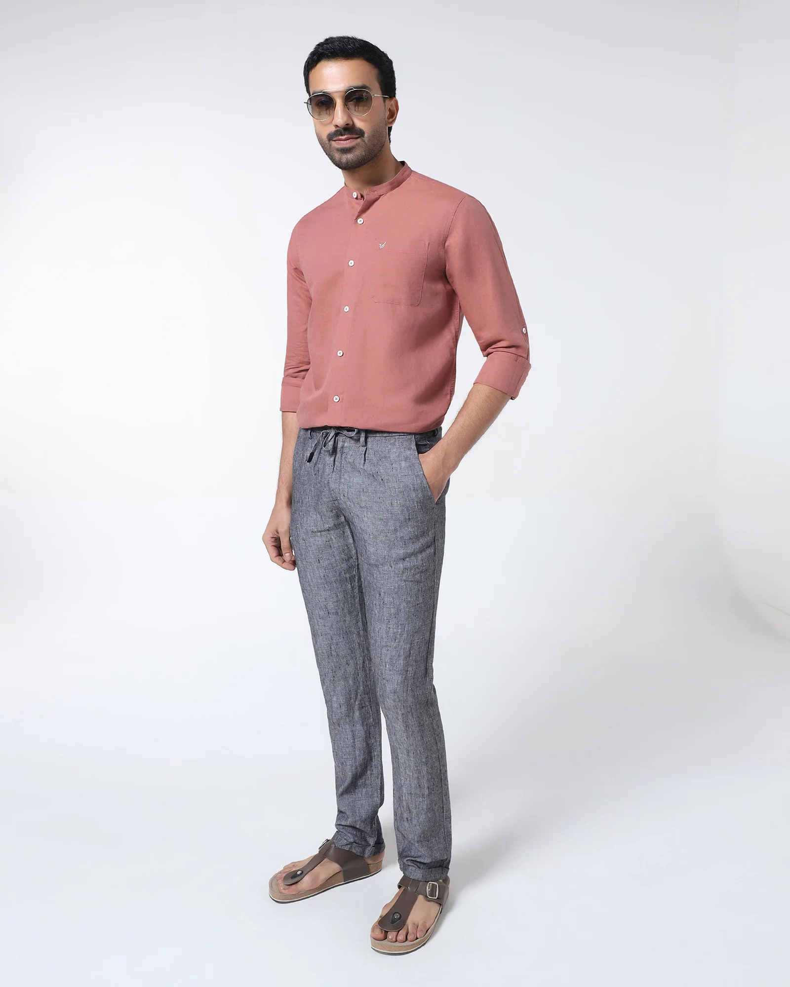 Peach Linen Solid Shirt - Cleo - Image 7