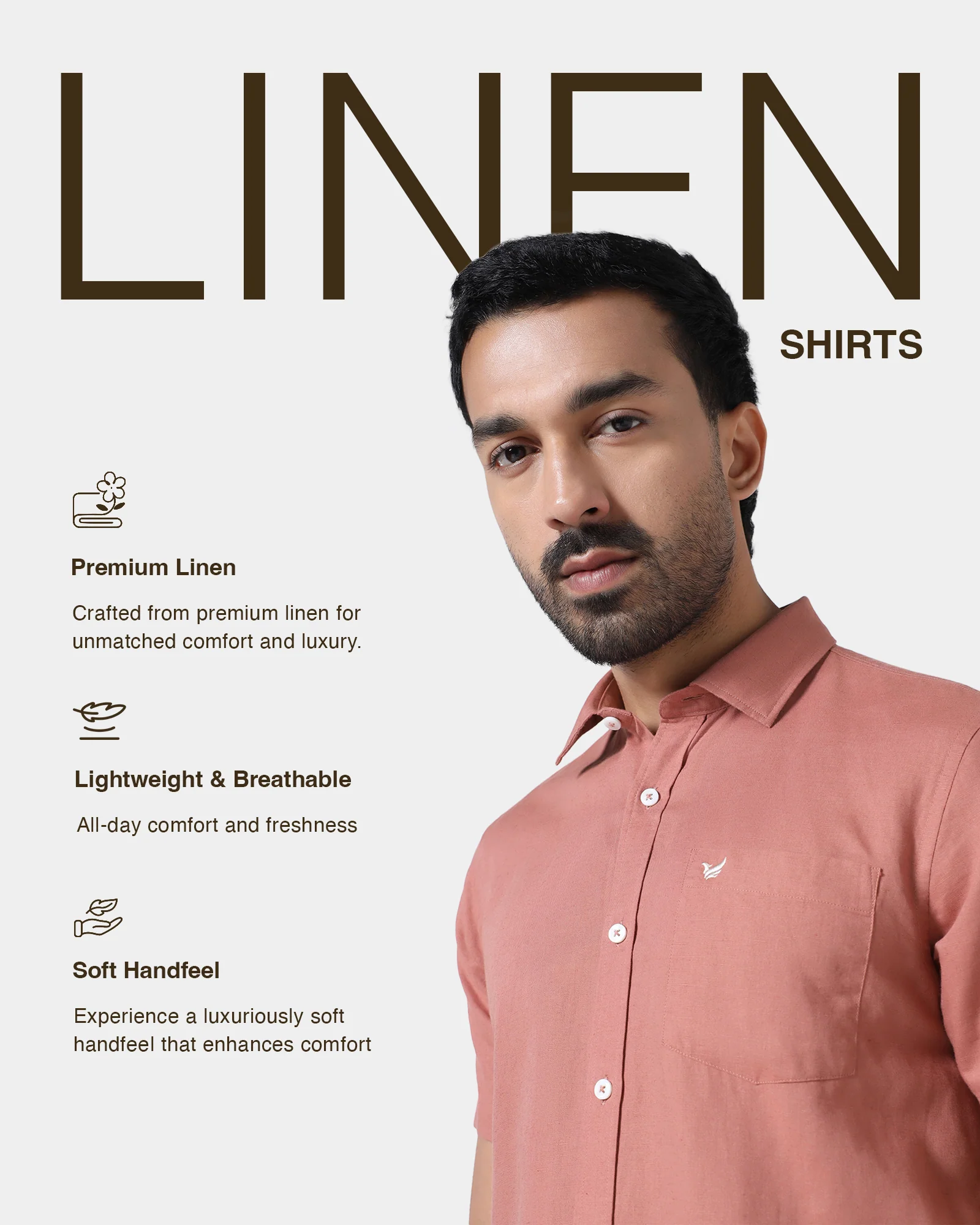 Peach Half Sleeve Linen Solid Shirt - Cleo - Image 4