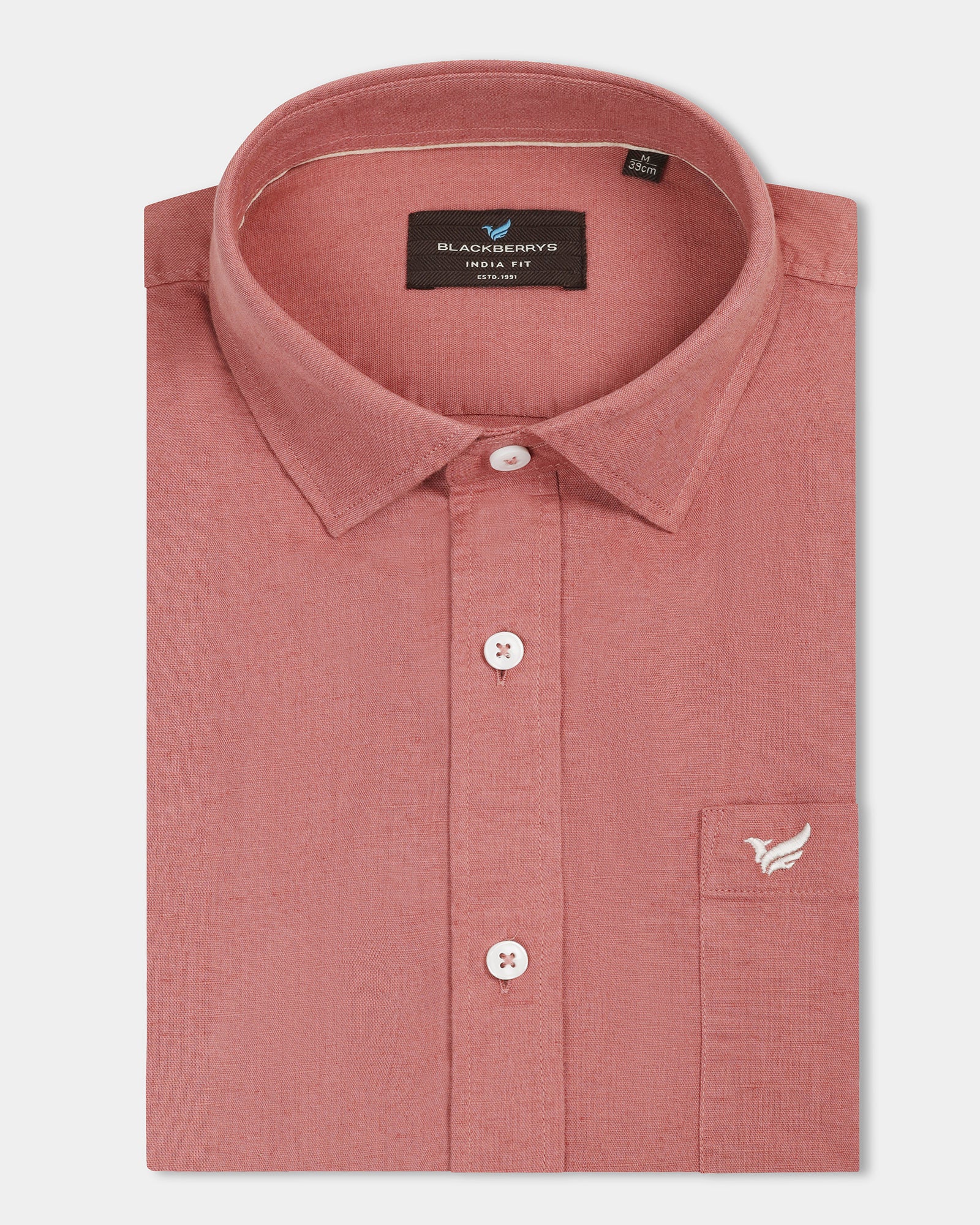 Peach Half Sleeve Linen Solid Shirt - Cleo - Image 5