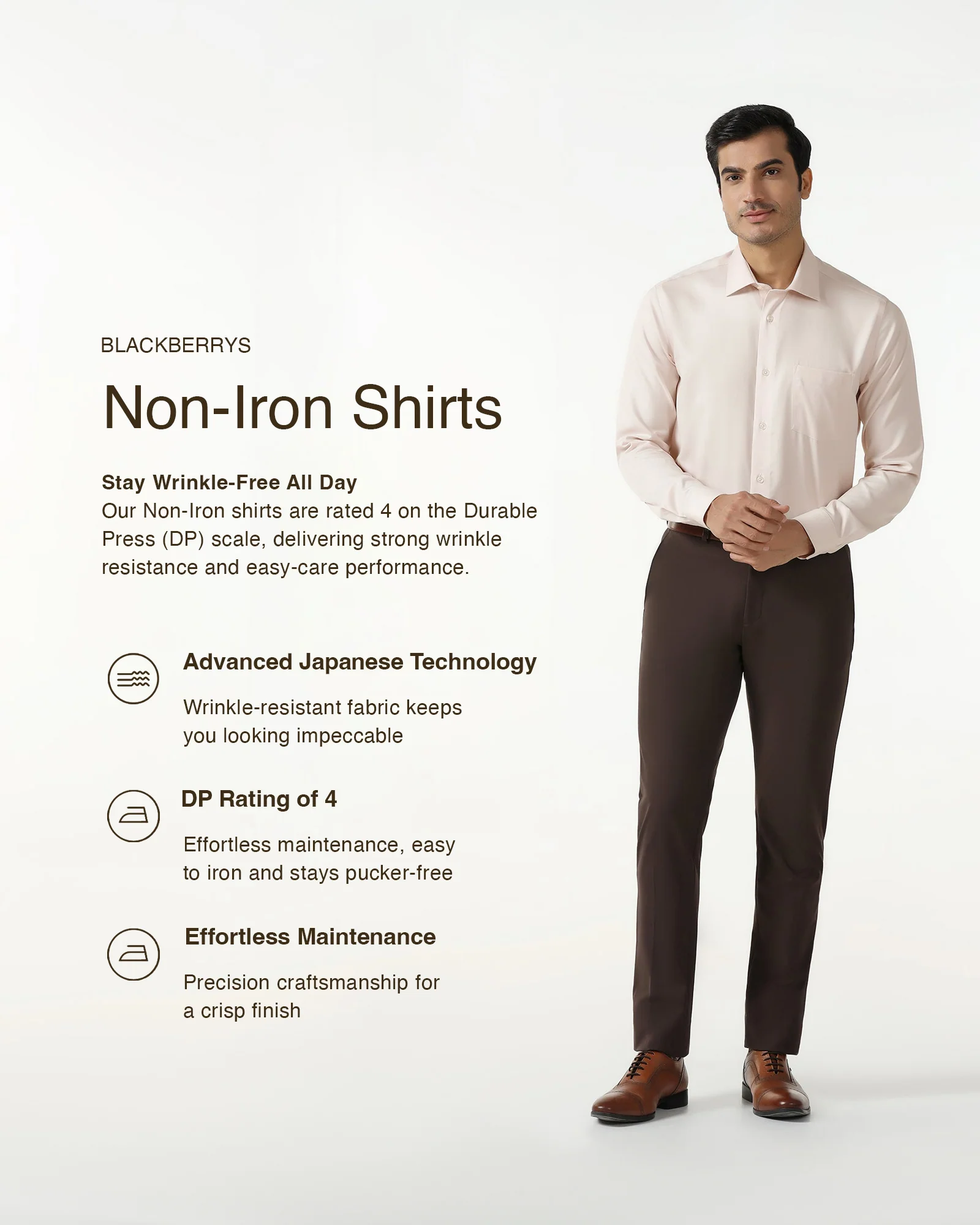 Peach Non Iron Textured Shirt - E31 - Image 3