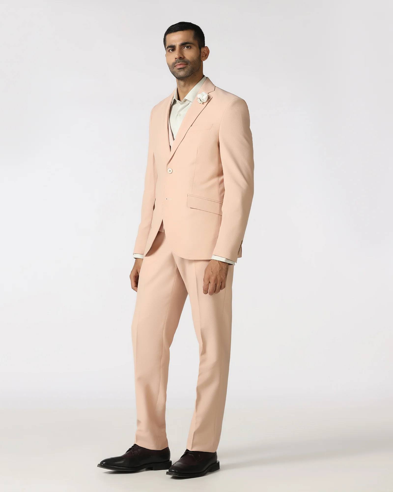 Peach Three Piece Textured Suit - Heddle - Image 3