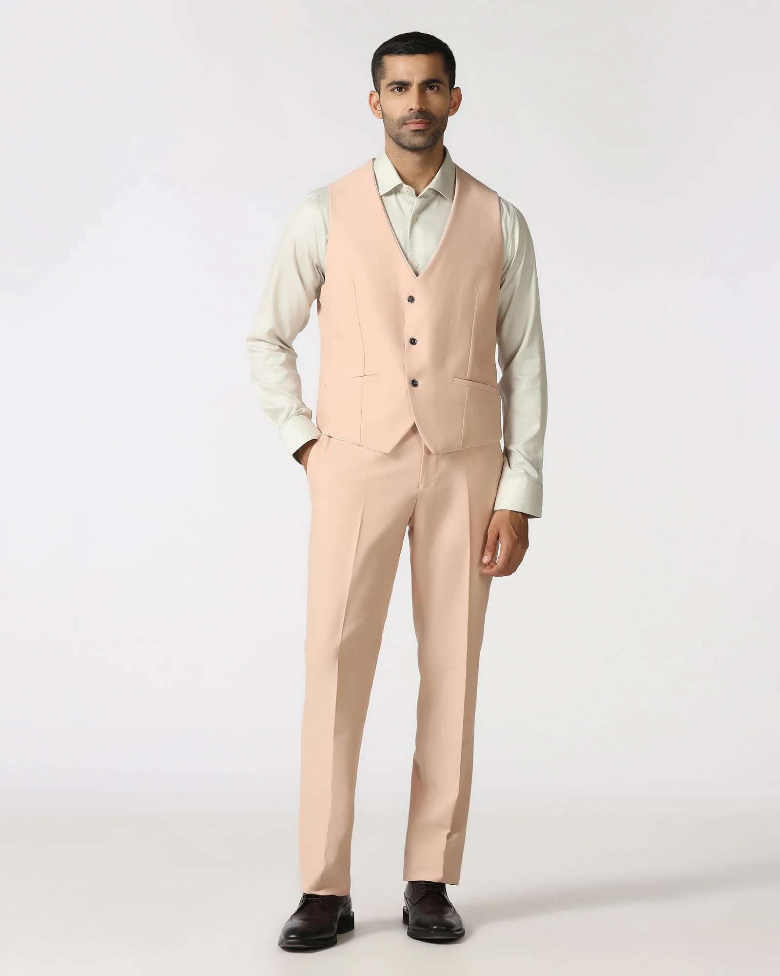 Peach Three Piece Textured Suit - Heddle - Image 5