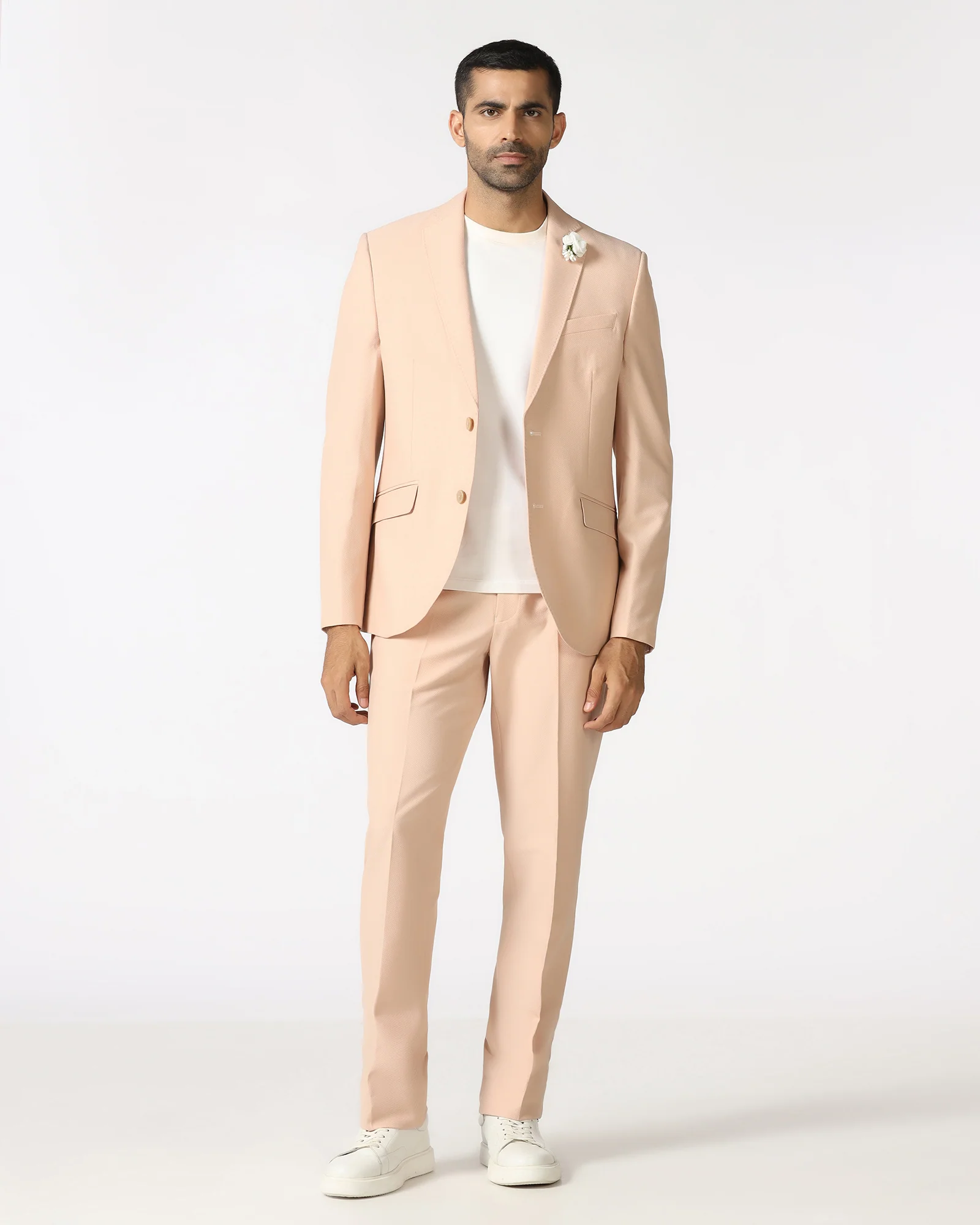 Peach Three Piece Textured Suit - Heddle - Image 8