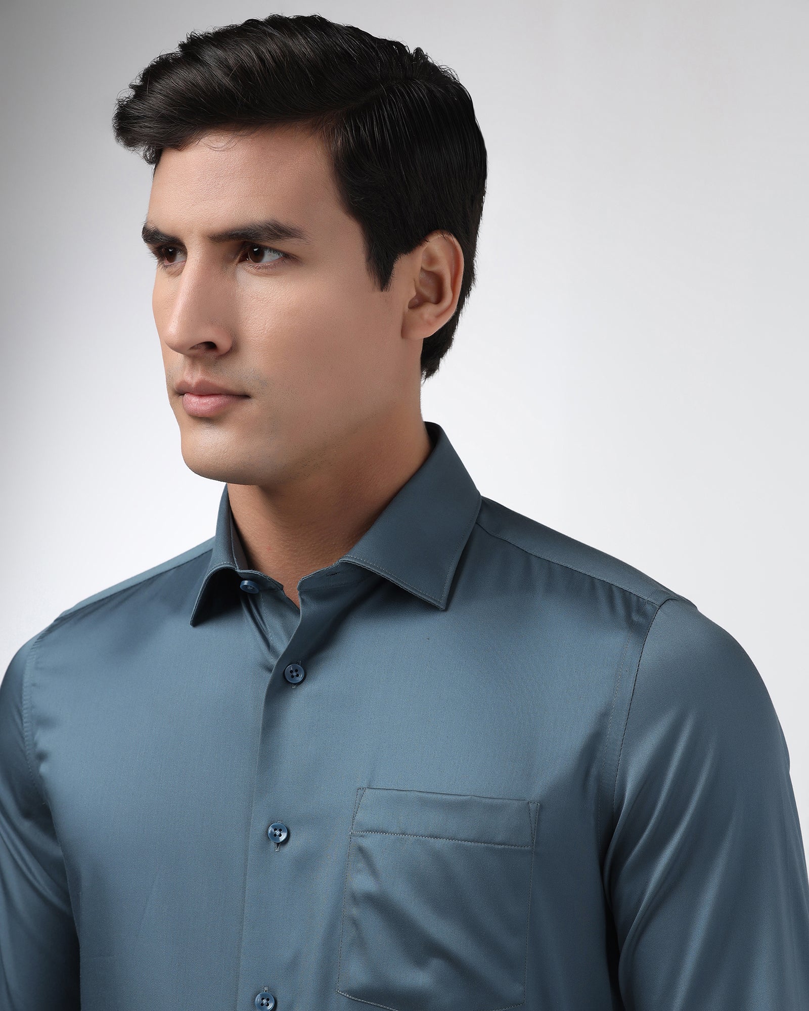 Petrol Blue Unwrinkle Solid Shirt - Sylvia - Image 4