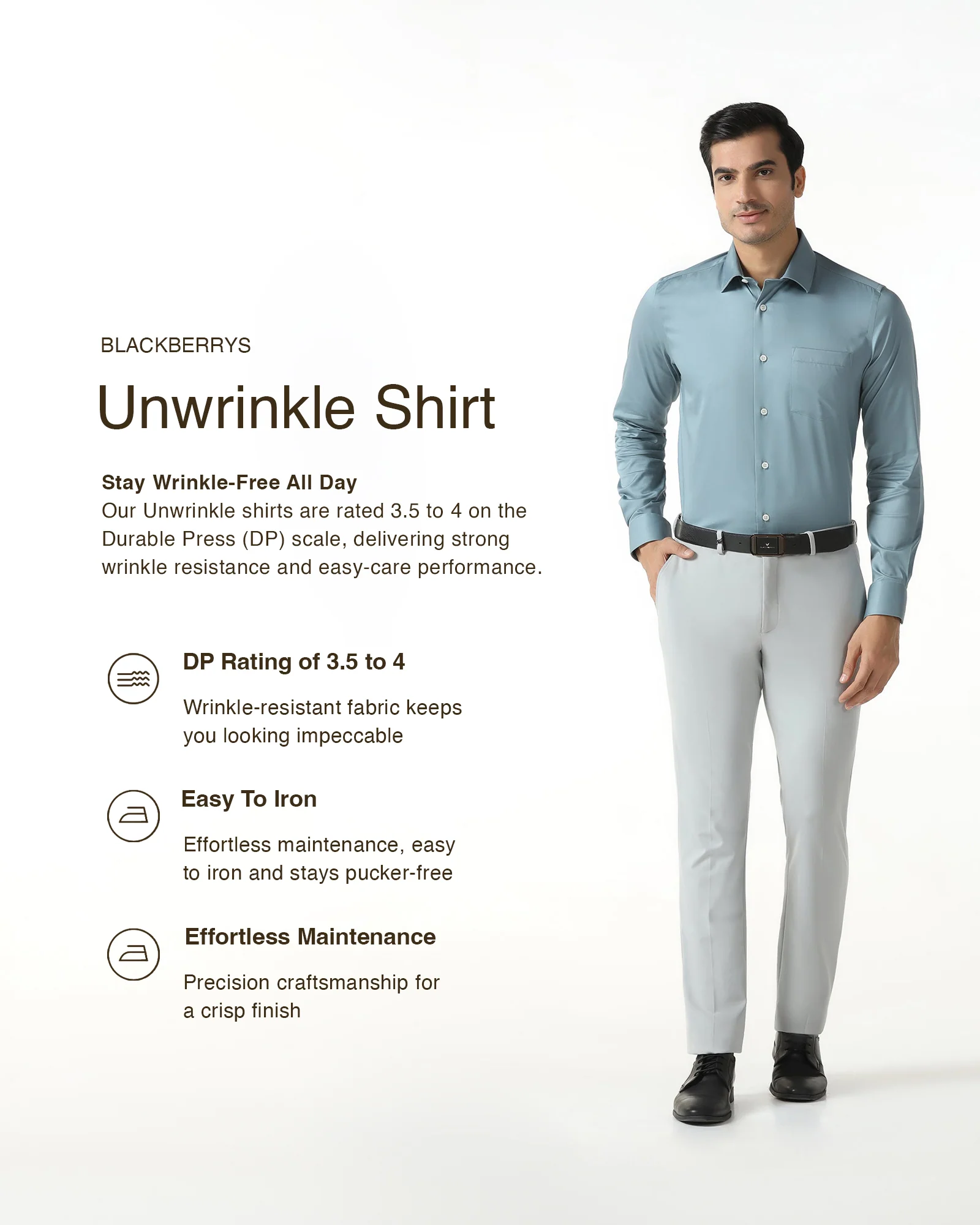 Petrol Blue Unwrinkle Solid Shirt - Sylvia - Image 3