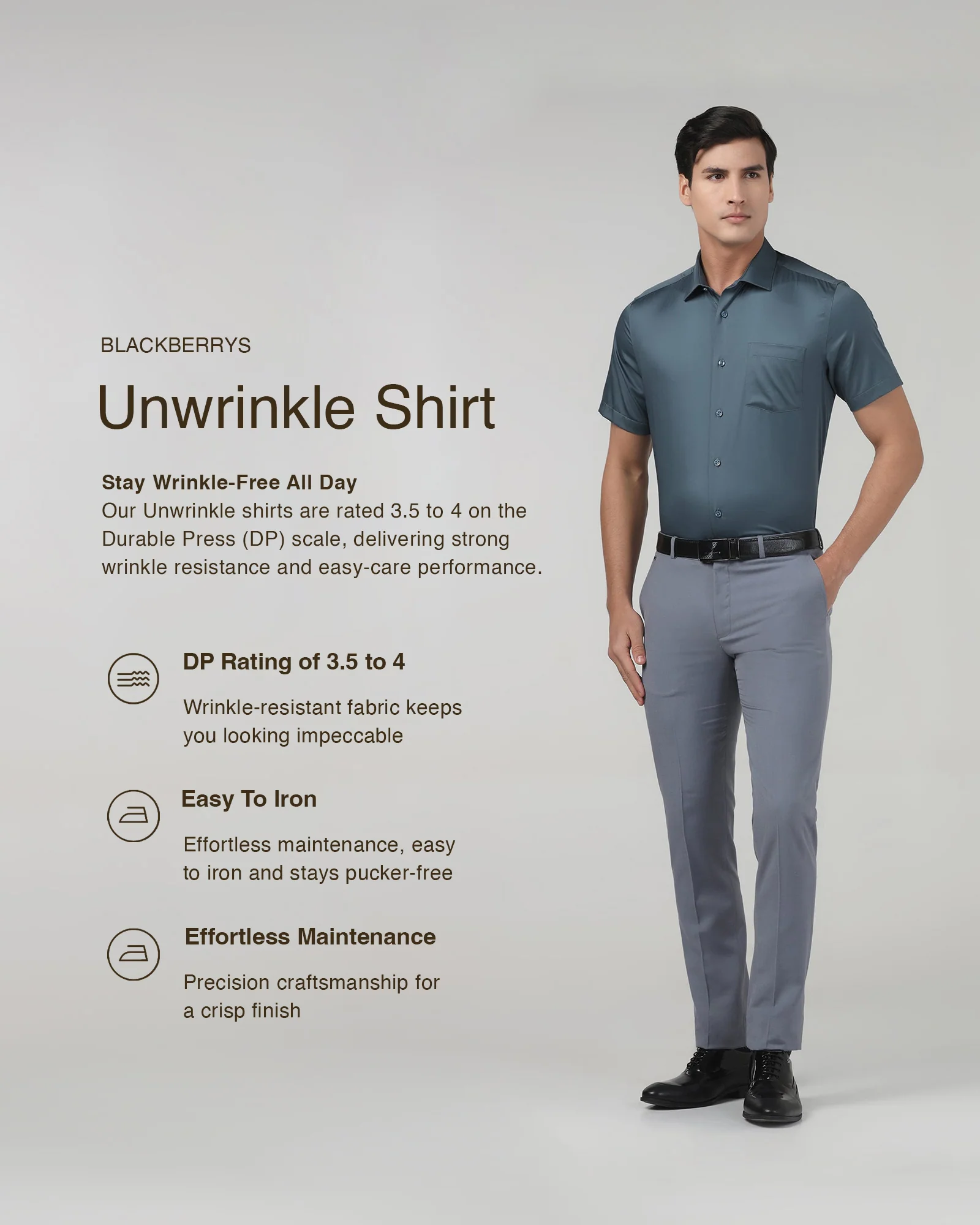 Petrol Blue Half Sleeve Unwrinkle Solid Shirt - Sylvia - Image 3