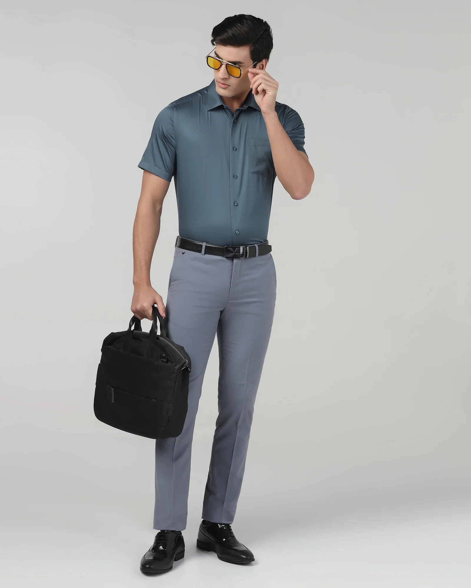 Petrol Blue Half Sleeve Unwrinkle Solid Shirt - Sylvia - Image 7