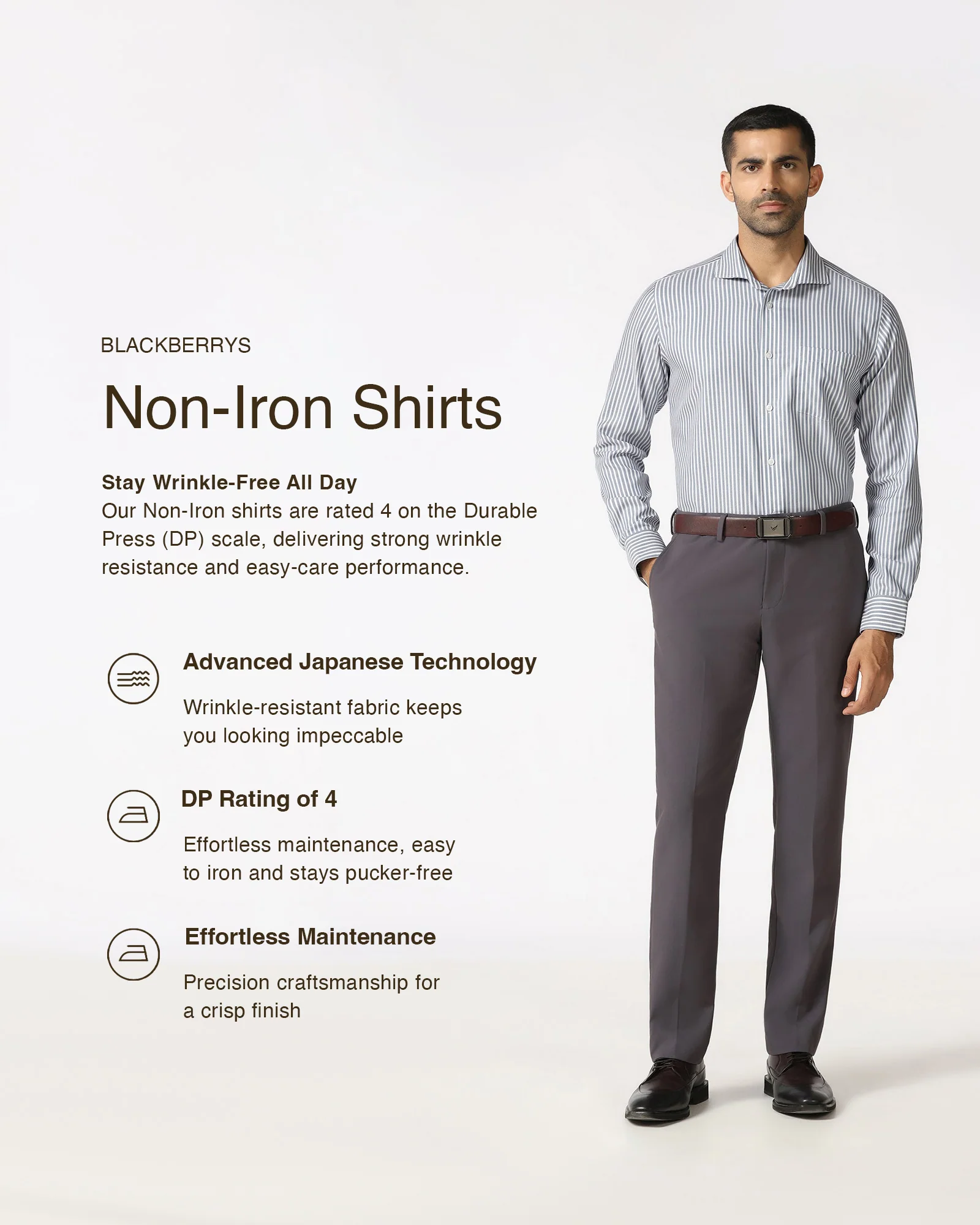 Petrol Blue Non Iron Stripe Shirt - Radius - Image 3