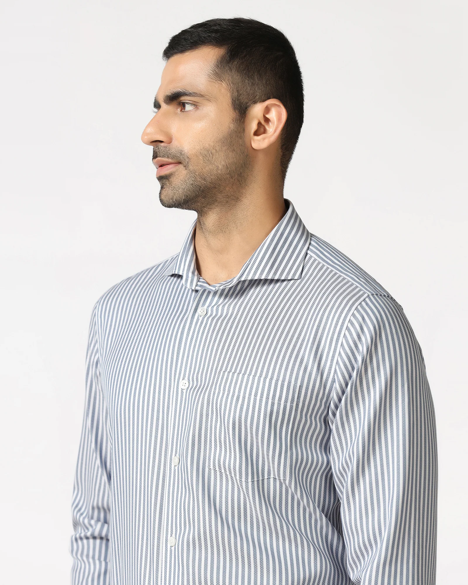 Petrol Blue Non Iron Stripe Shirt - Radius - Image 4