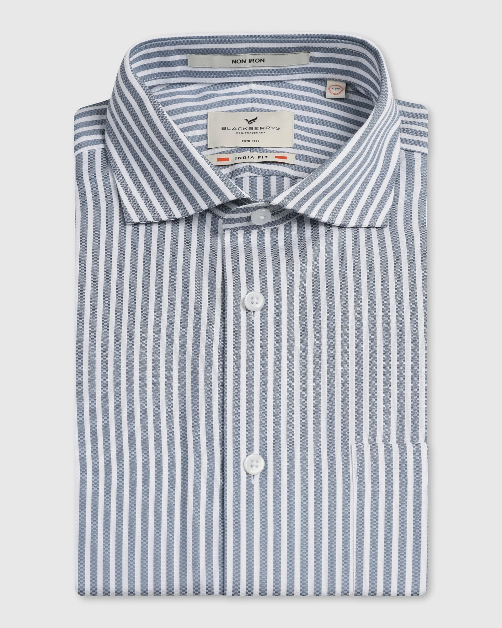 Petrol Blue Non Iron Stripe Shirt - Radius - Image 5