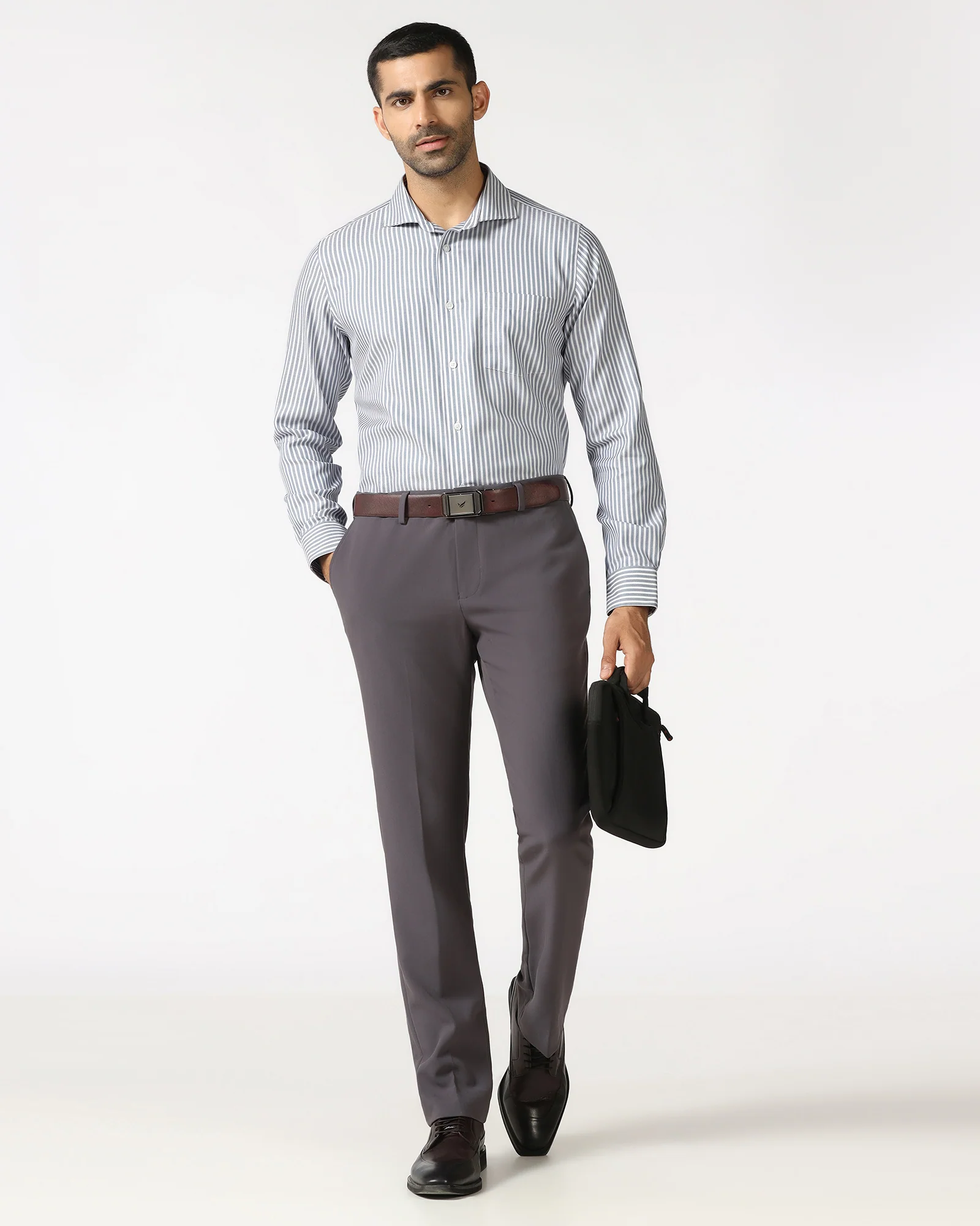 Petrol Blue Non Iron Stripe Shirt - Radius - Image 7