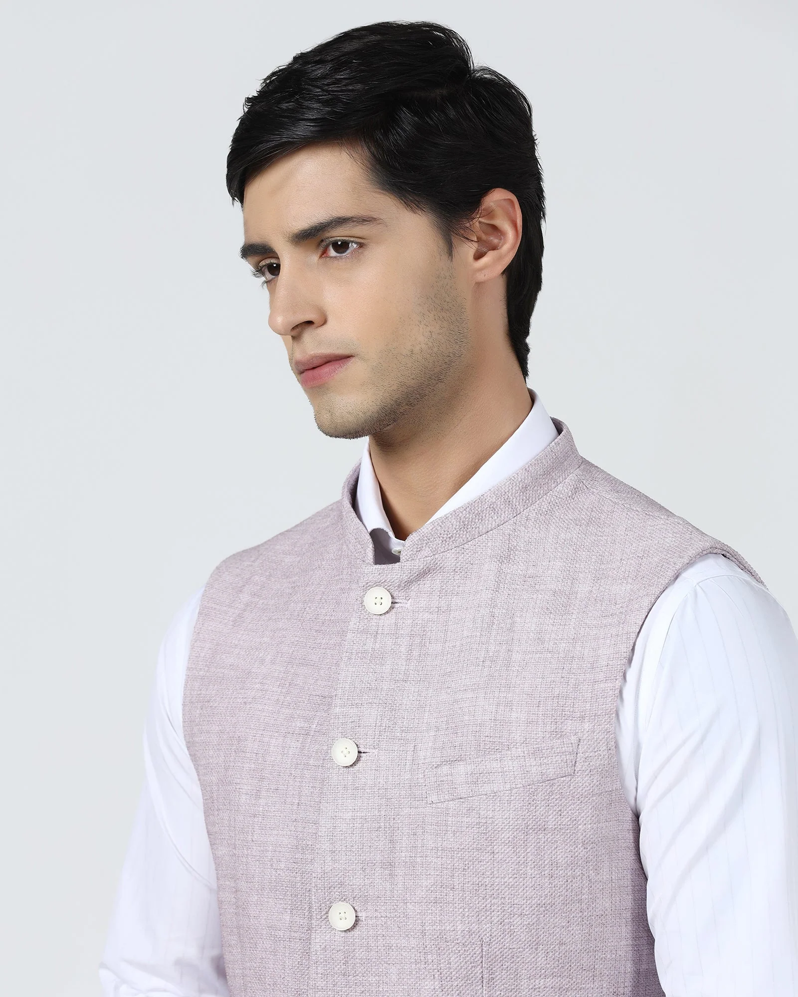 Pink Bandhgala Textured Waistcoat - Cadens - Image 4