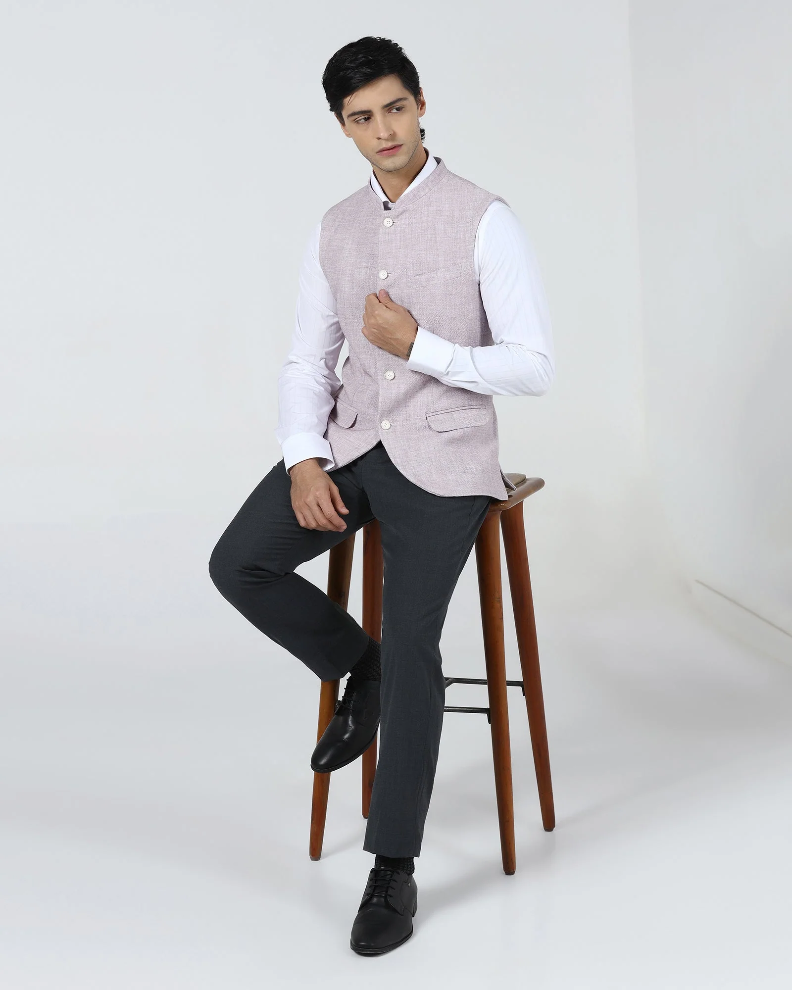 Pink Bandhgala Textured Waistcoat - Cadens - Image 5