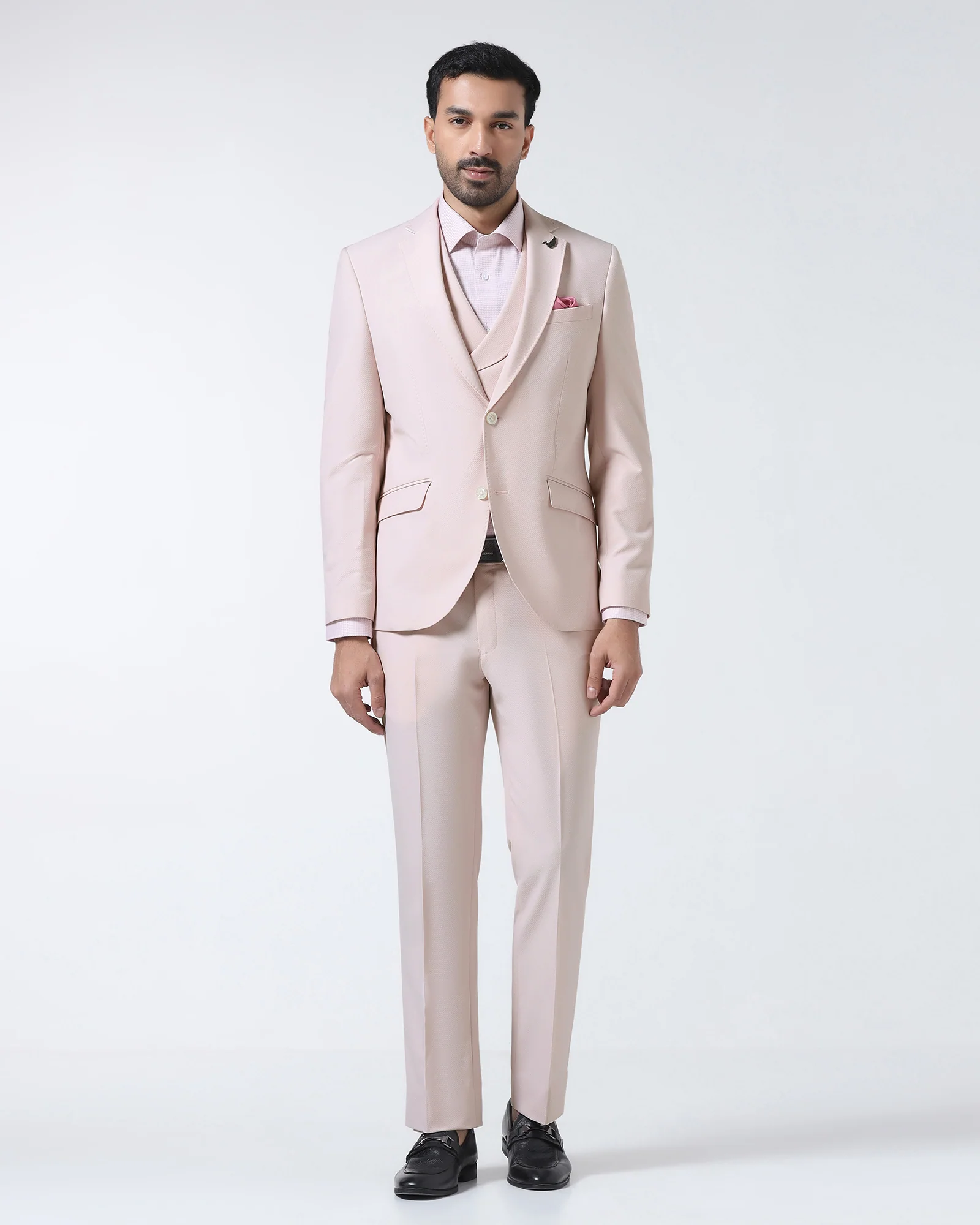 Pink Three Piece Textured Suit - Jiddle