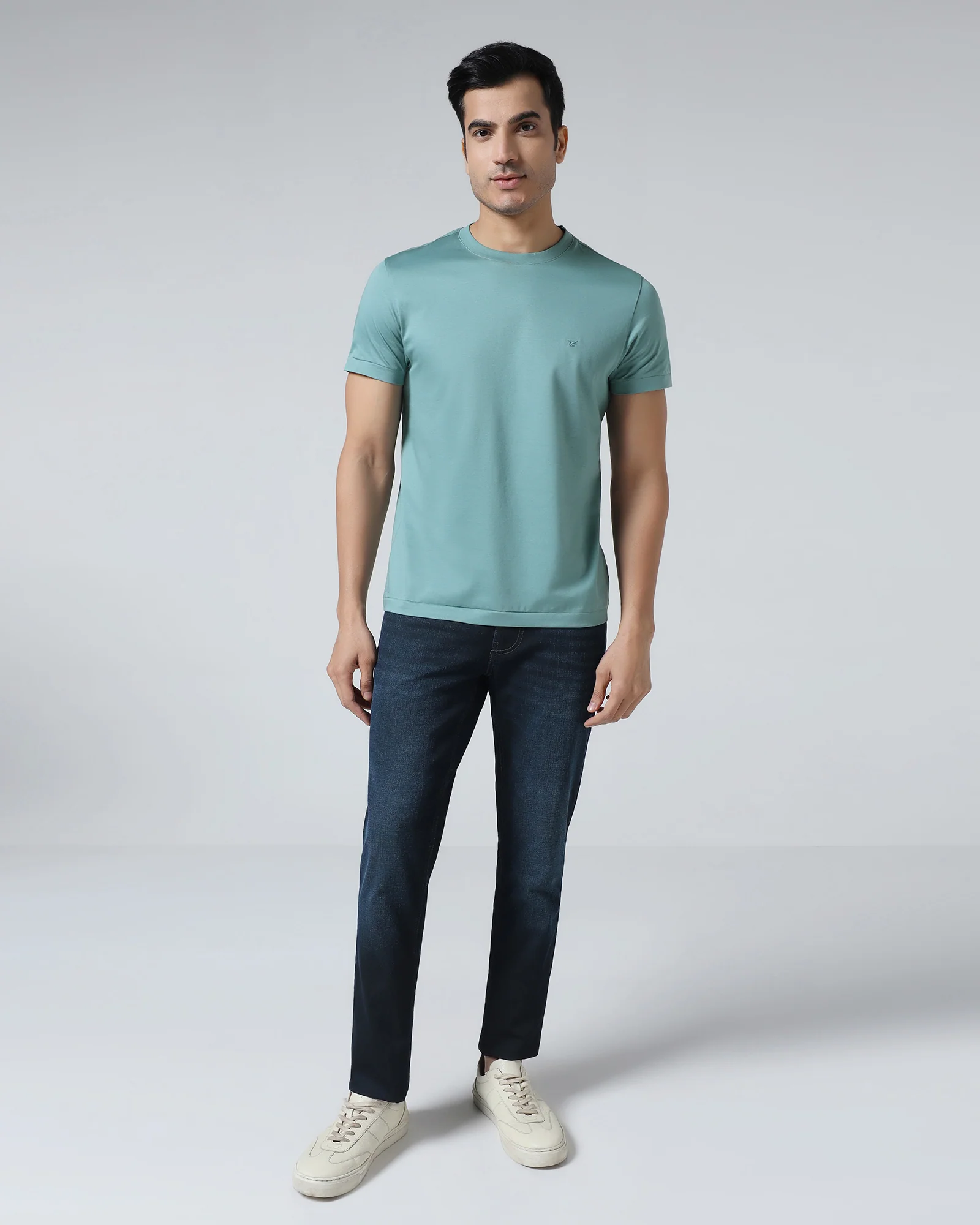 Pista Green Crew Neck Solid T-Shirt - Peralta - Image 3