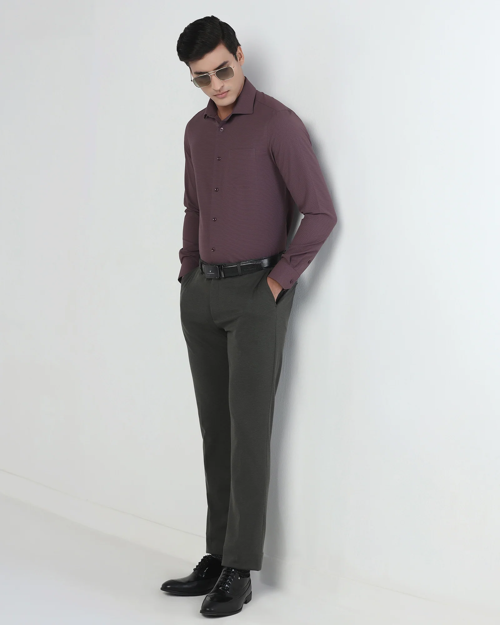 Plum Non Iron Textured Shirt - Relay E - Image 8