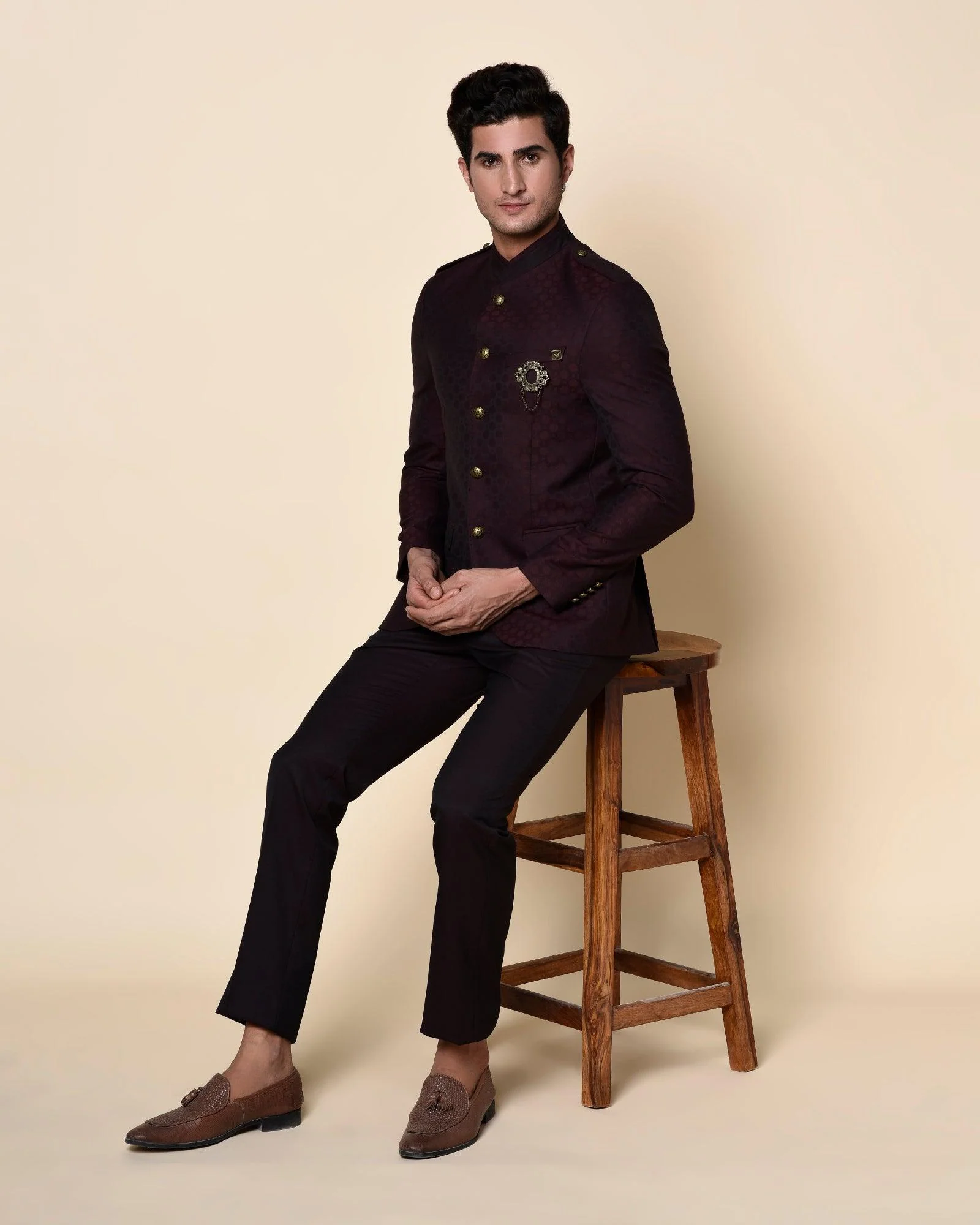Wine Swarn Solid Achkan Set - Pold - Image 6