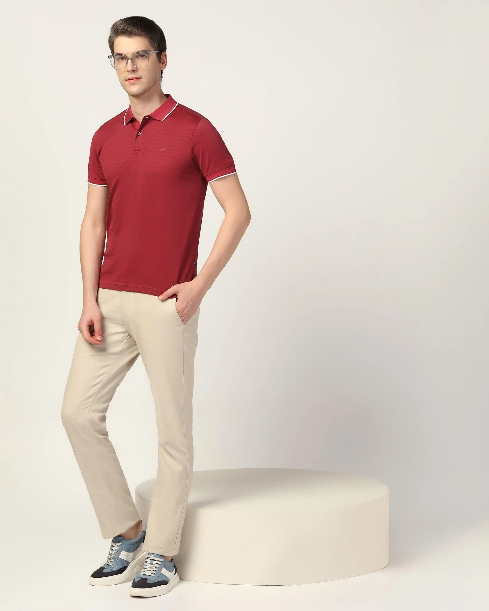 Polo Apple Red Textured T-Shirt - Kiyo - Image 4