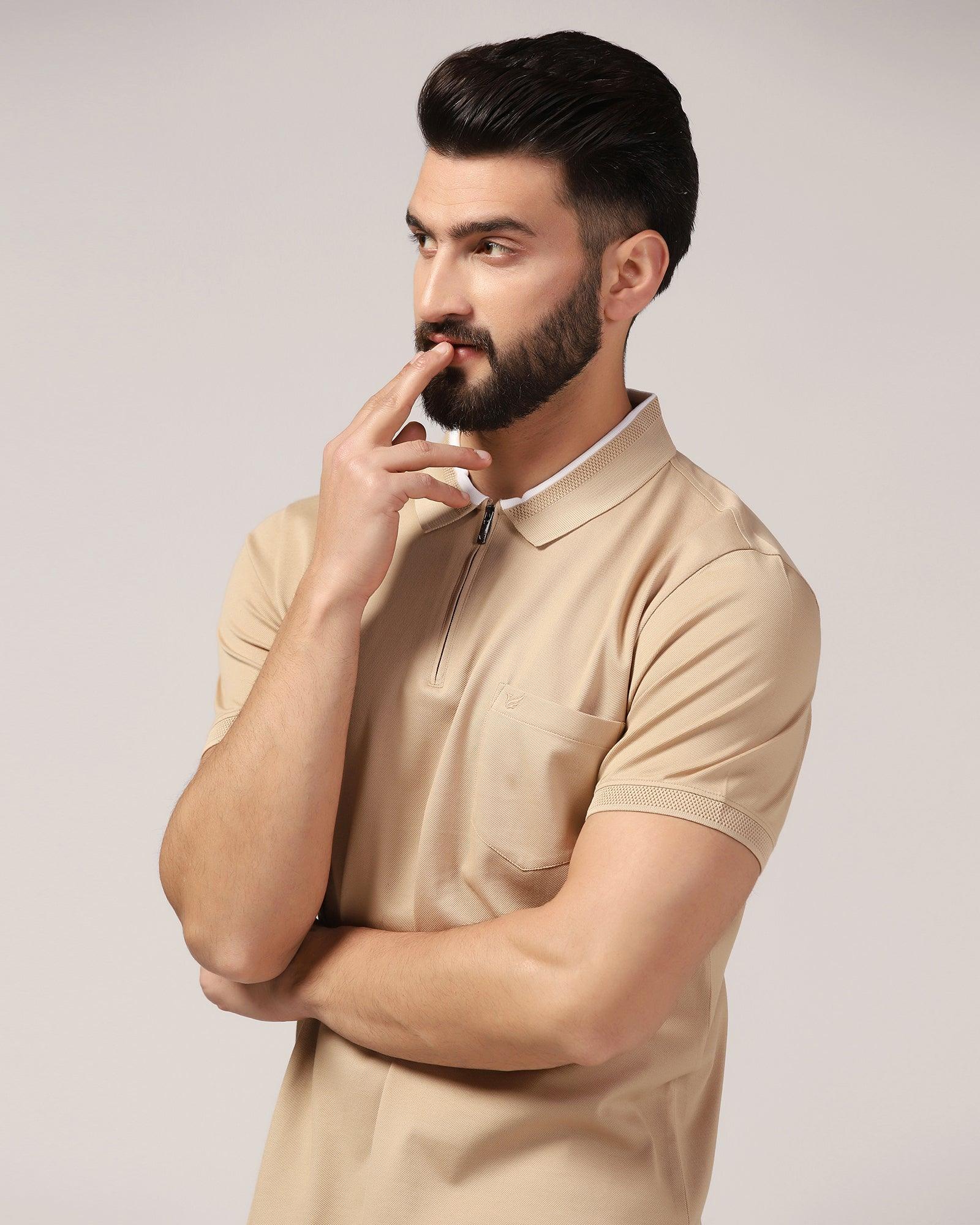 Polo Beige Solid T-Shirt - Gill - Image 4
