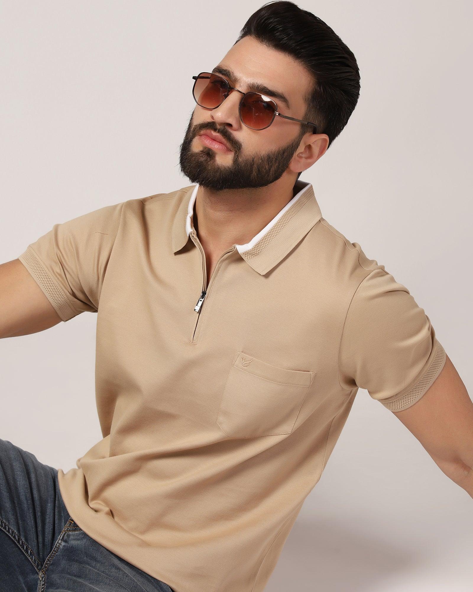 Polo Beige Solid T-Shirt - Gill - Image 7