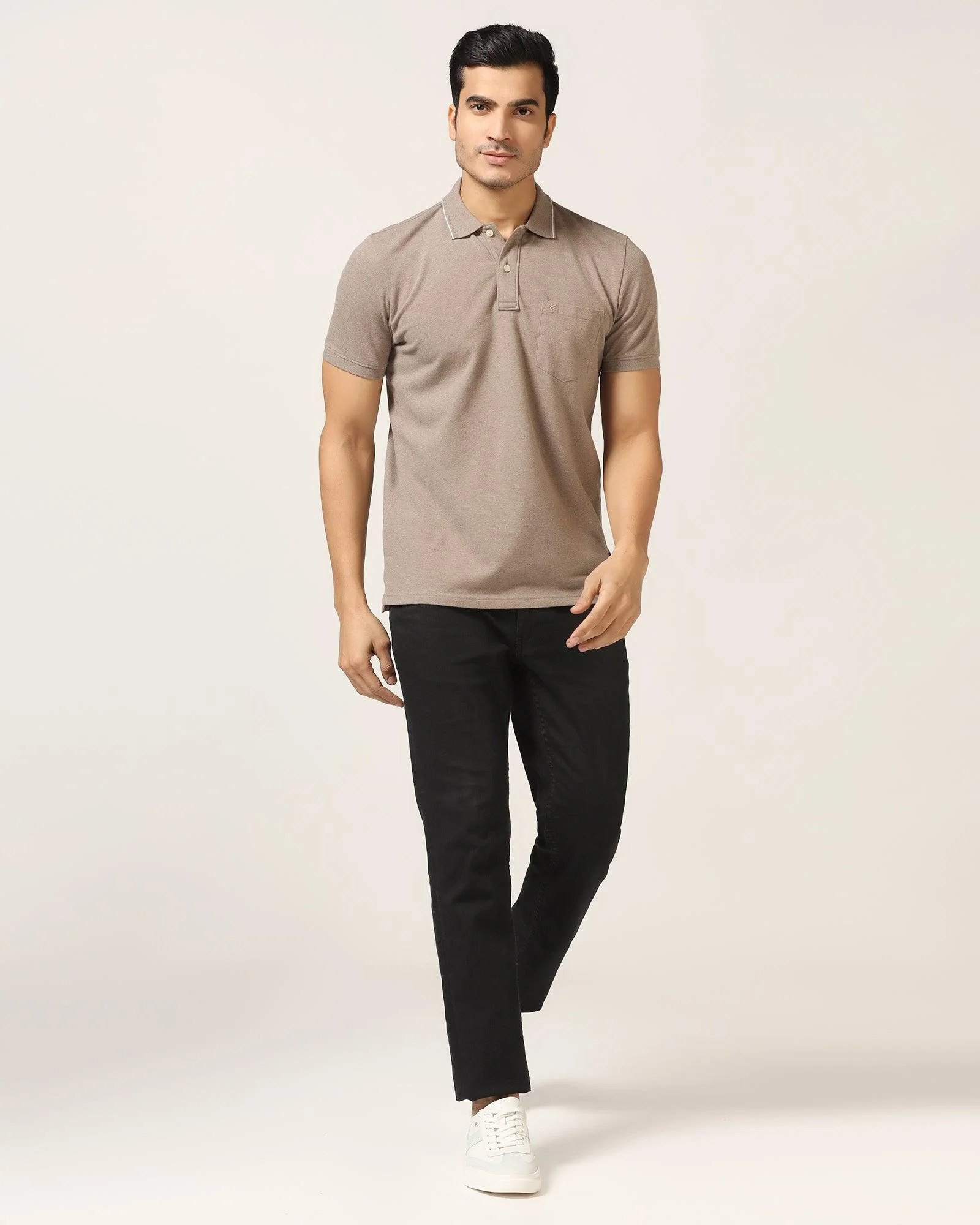 Polo Brown Melange Solid T-Shirt - Alec - Image 3