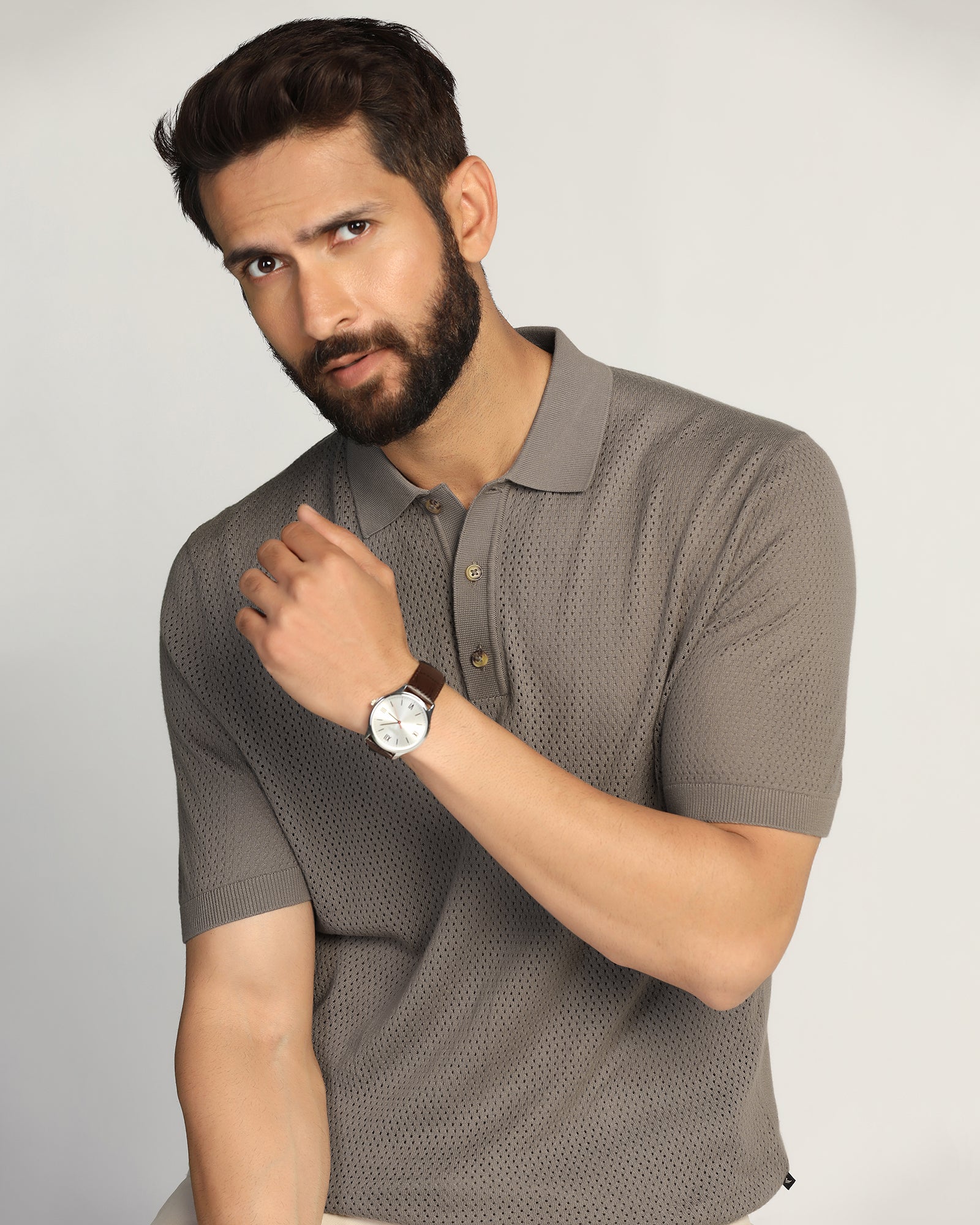 Polo Brown Textured T-Shirt - Mesh - Image 8