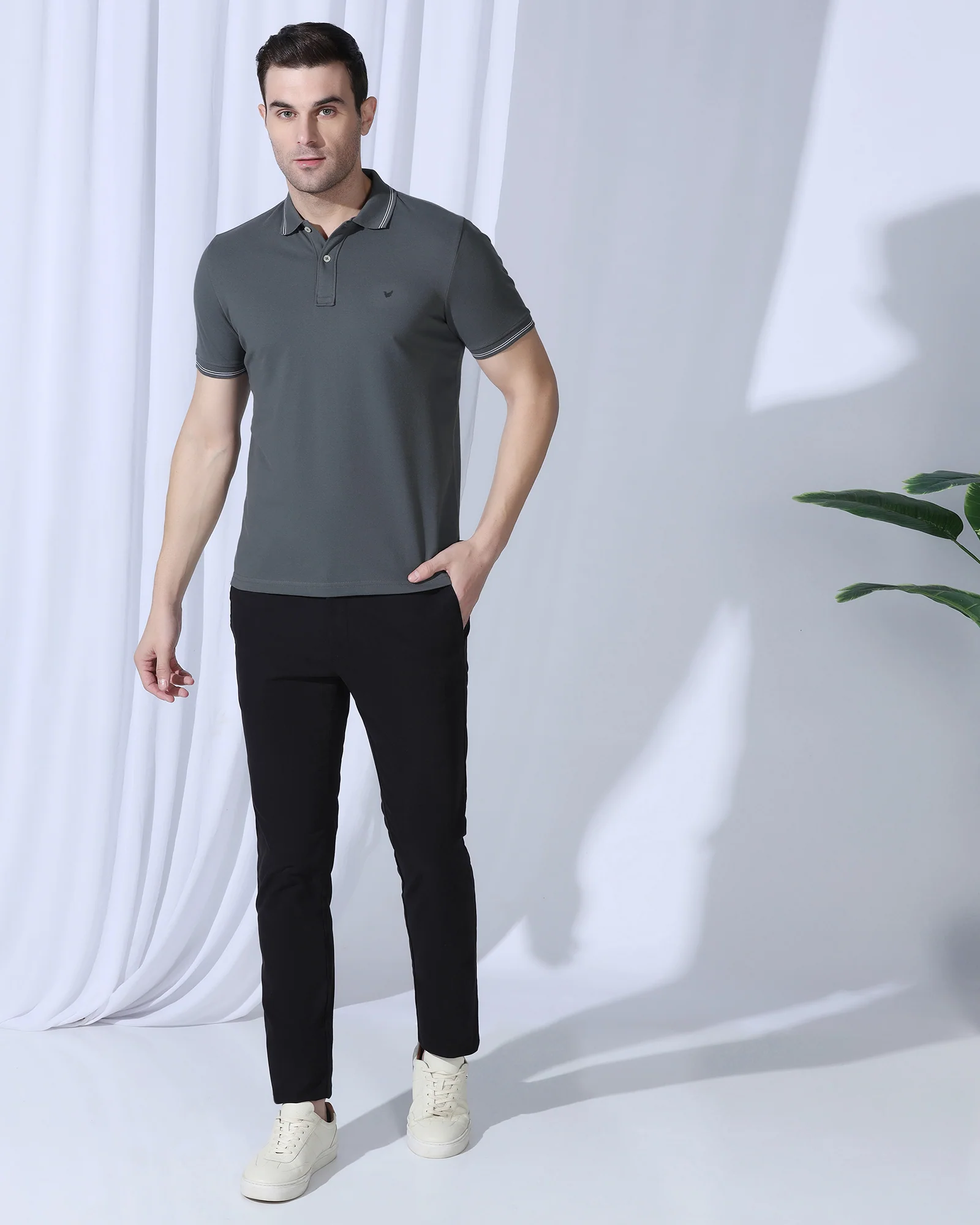 Polo Charcoal Solid T-Shirt - Diesel - Image 3