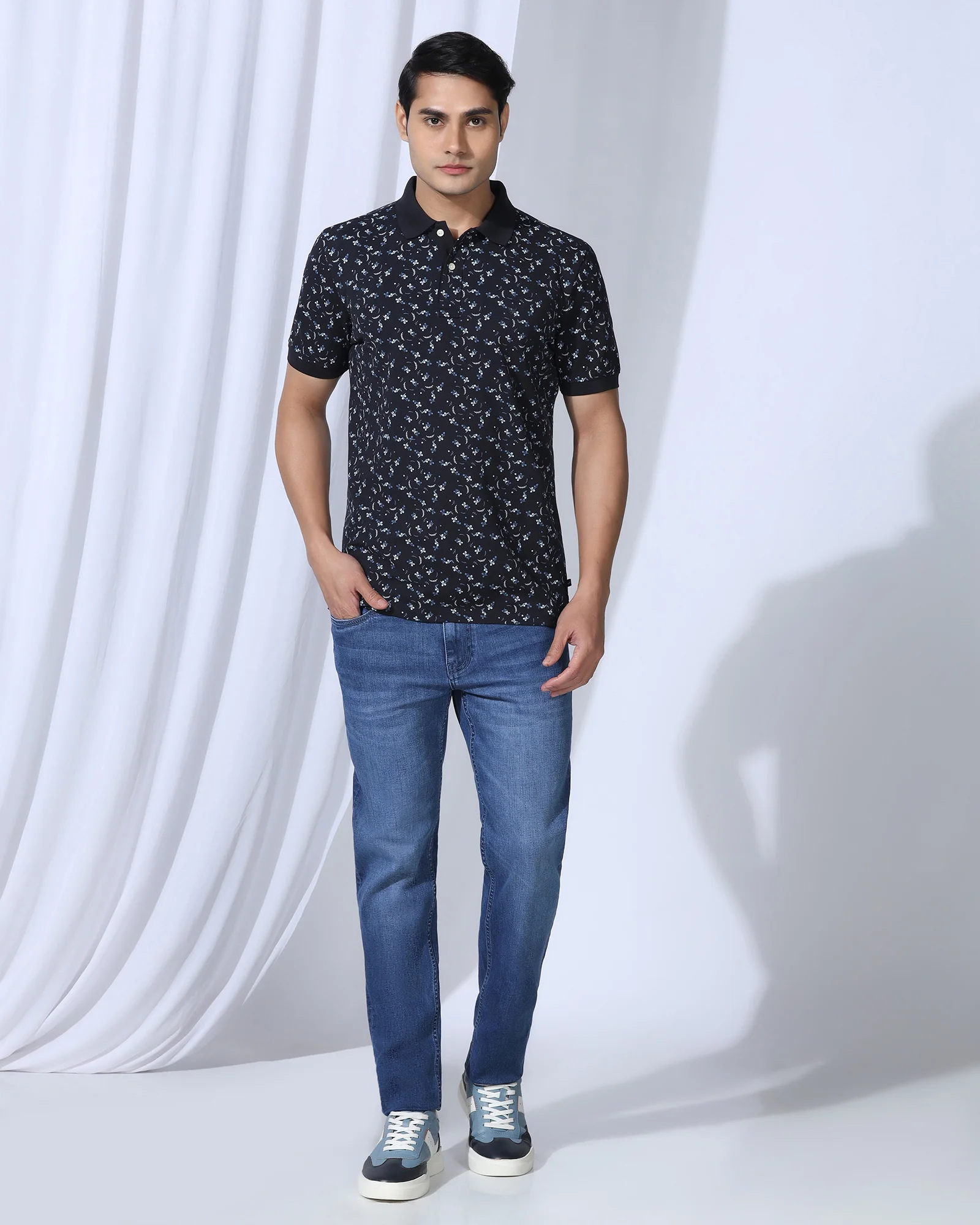 Polo Deep Navy Printed T-Shirt - Flora - Image 3