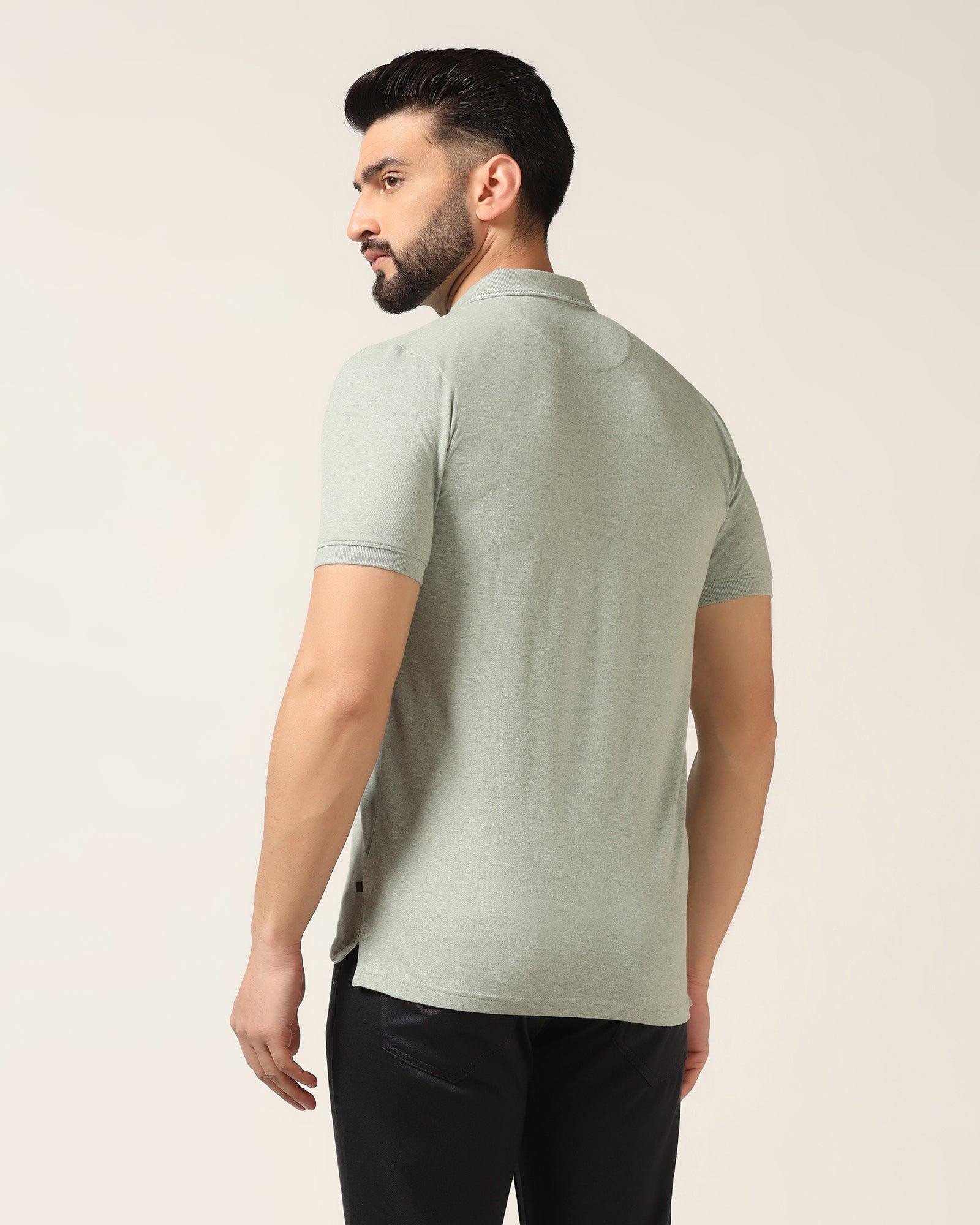 Polo Green Melange Solid T-Shirt - Alec - Image 2