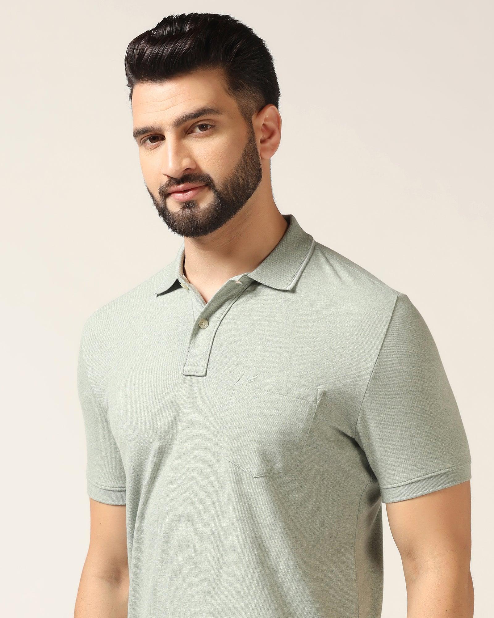 Polo Green Melange Solid T-Shirt - Alec - Image 4