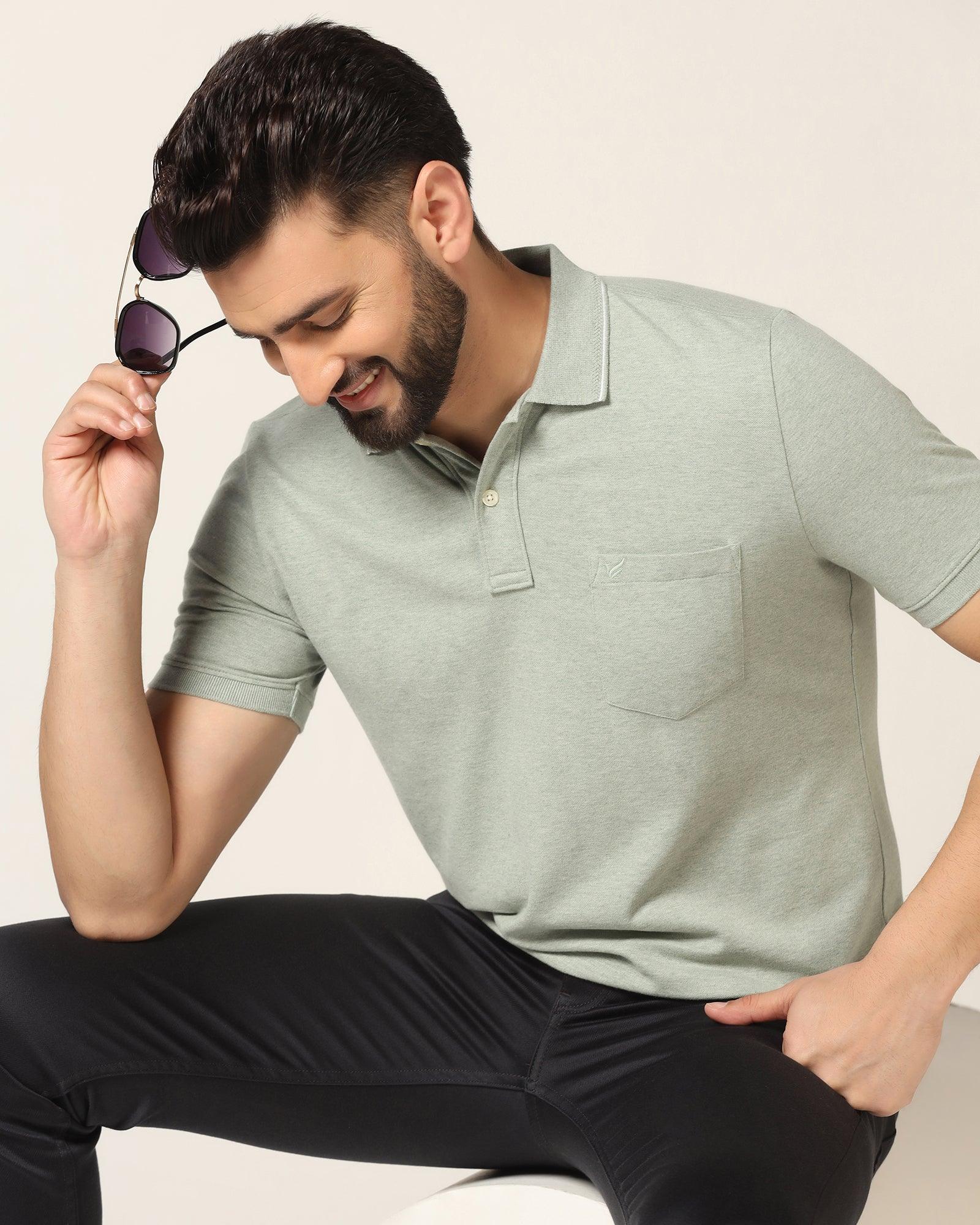 Polo Green Melange Solid T-Shirt - Alec - Image 8