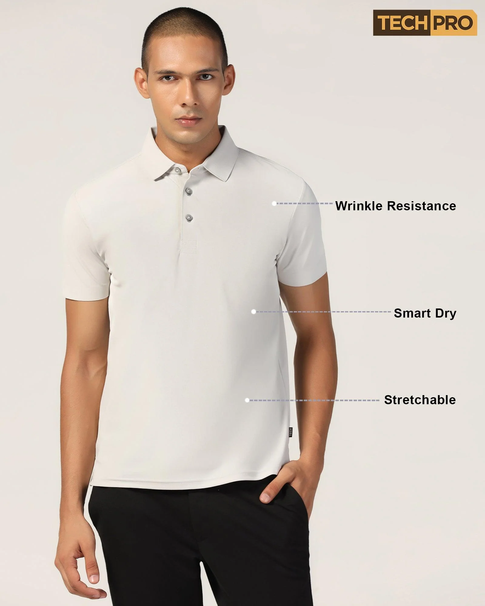 TechPro Polo Grey Solid T-Shirt - Carol - Image 8