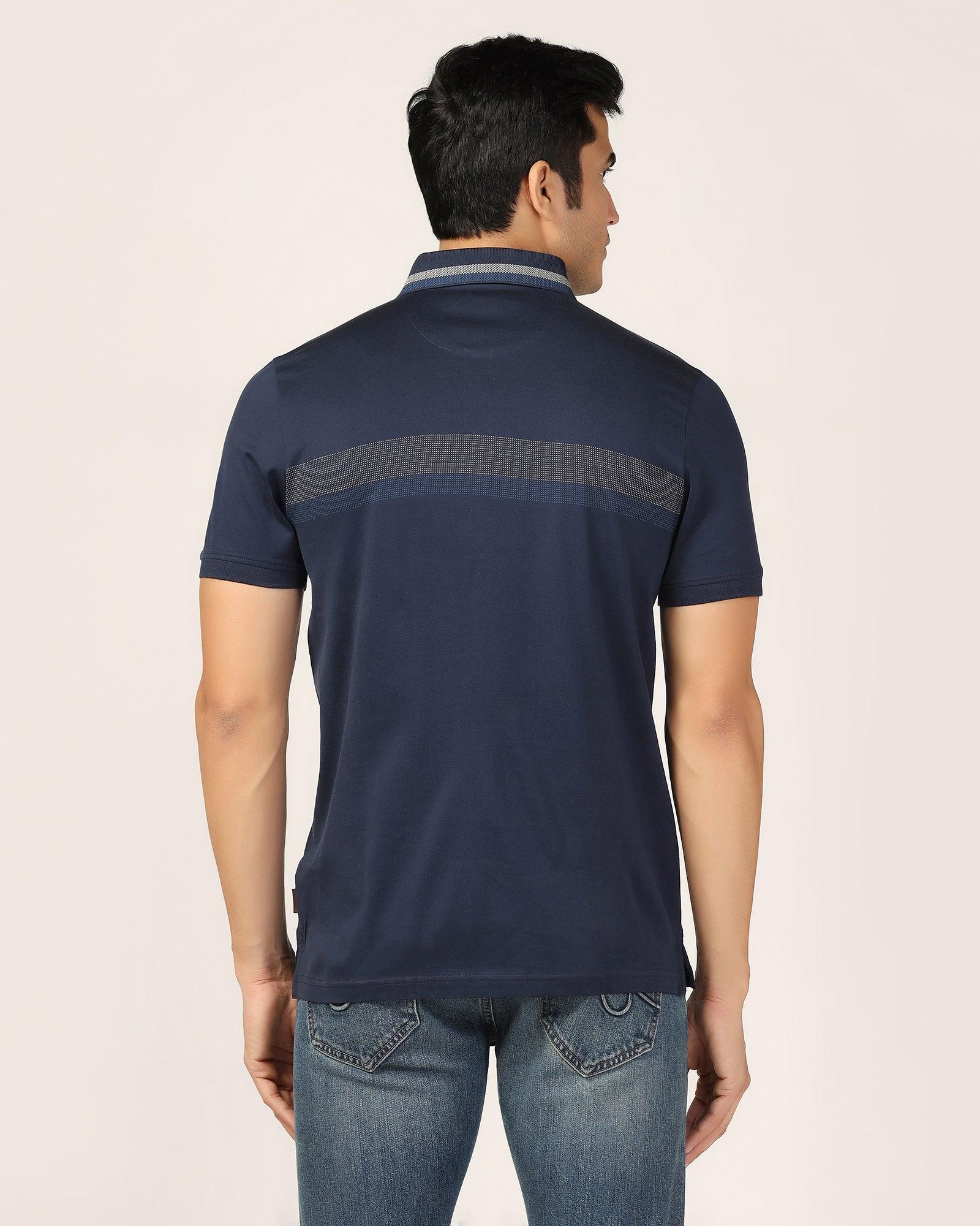 Polo Navy Jacquard T-Shirt - Manny - Image 2