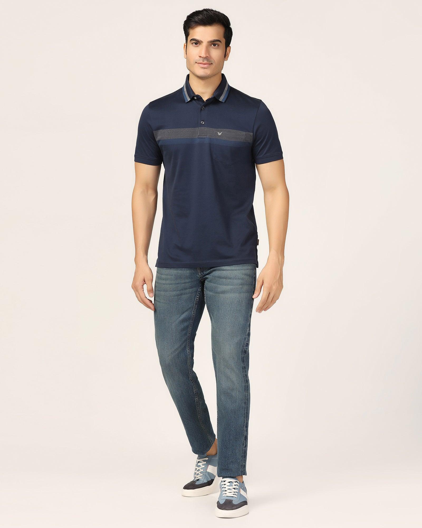 Polo Navy Jacquard T-Shirt - Manny - Image 3