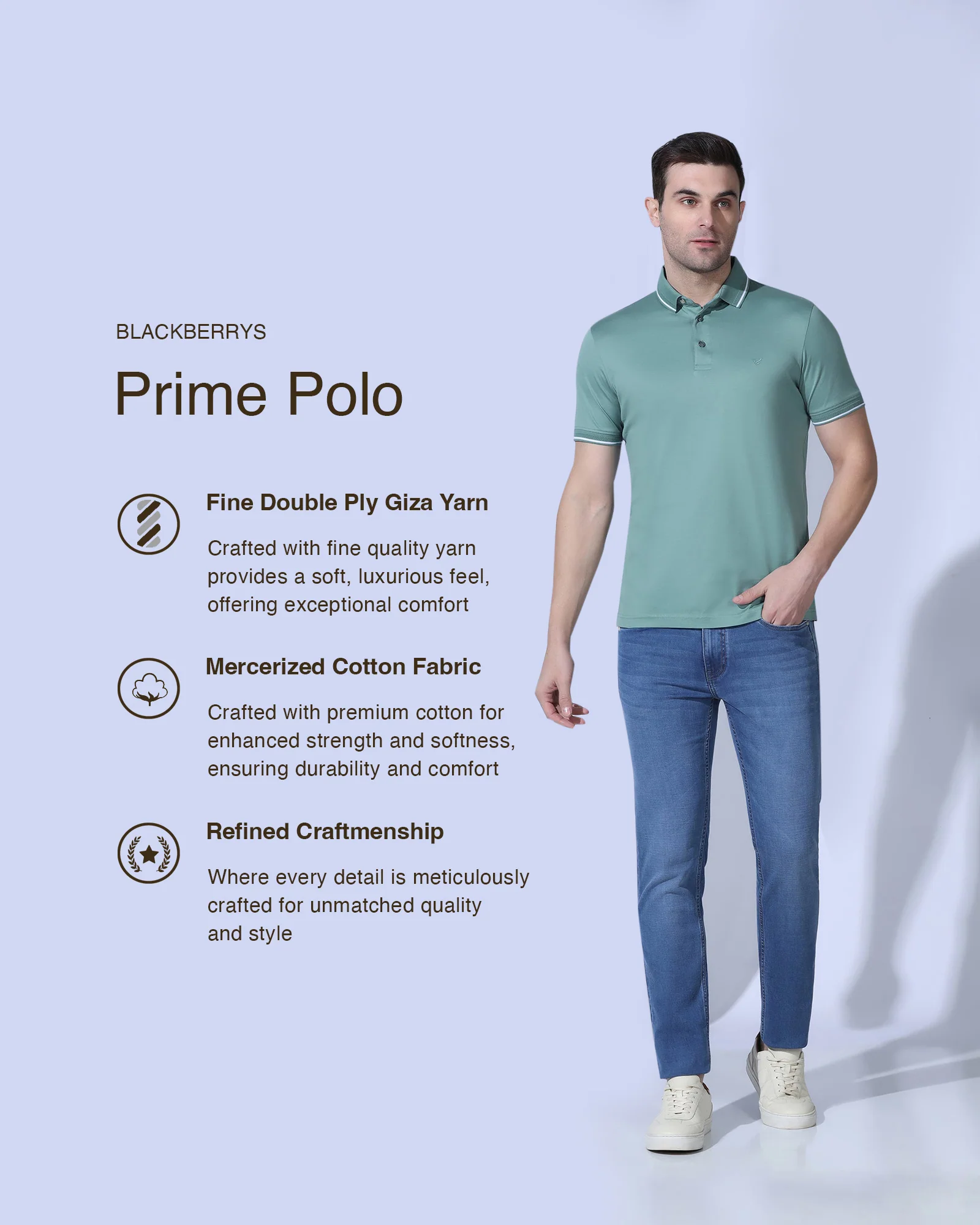 Polo Neutral Green Solid T-Shirt - Orion - Image 3