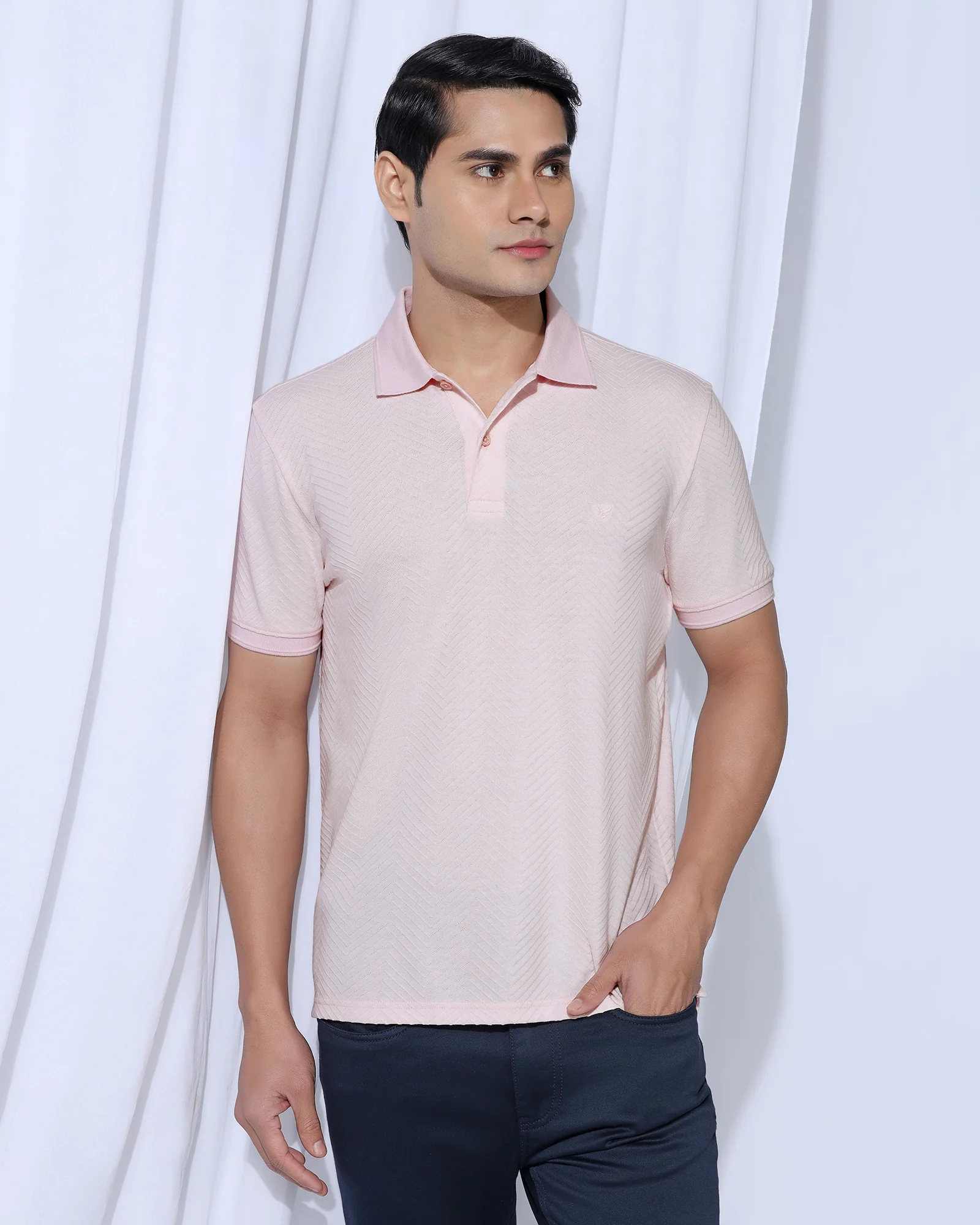 Polo Pink Textured T-Shirt - Pinacle