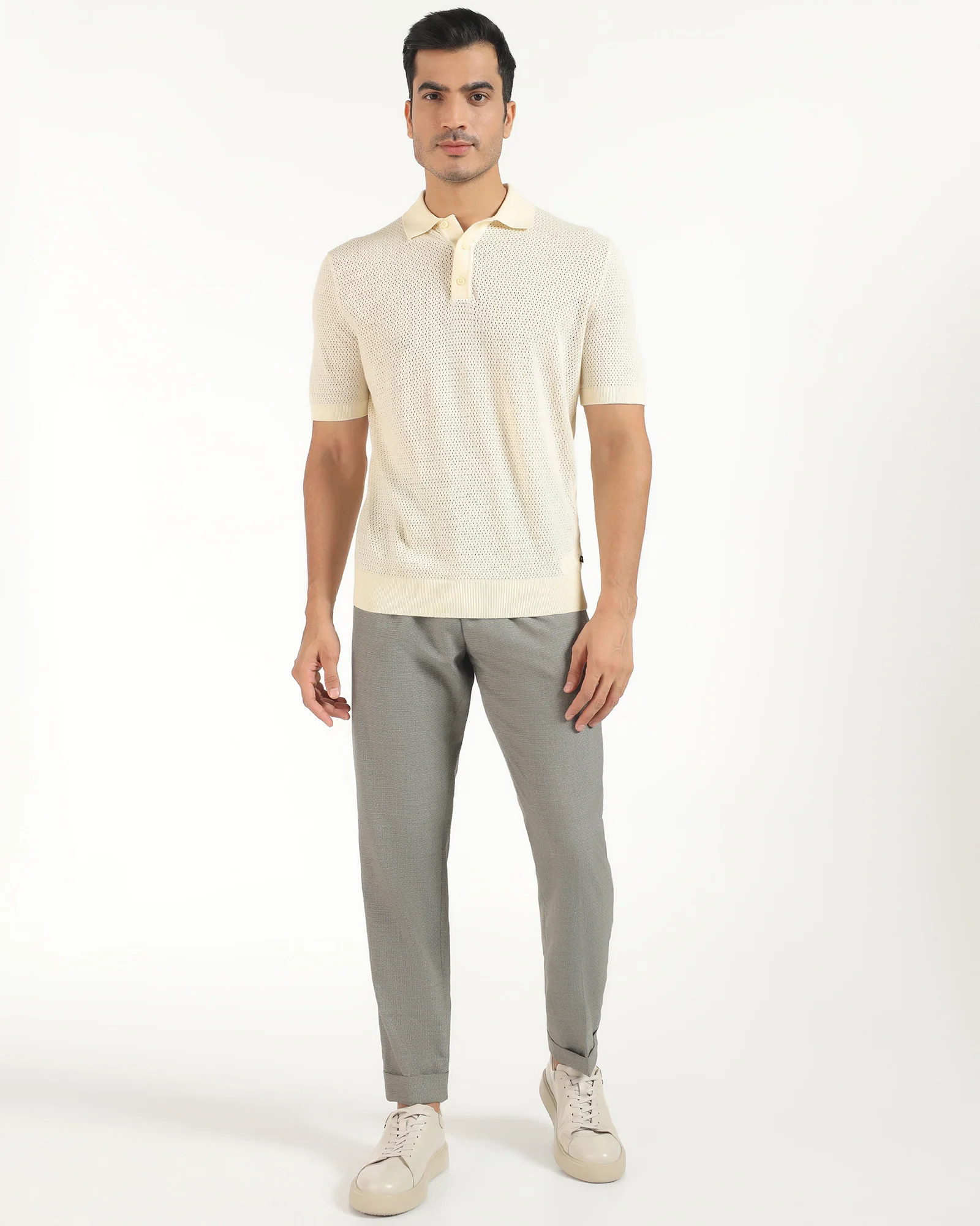 Polo Powder Yellow Textured T-Shirt - Mesh - Image 3