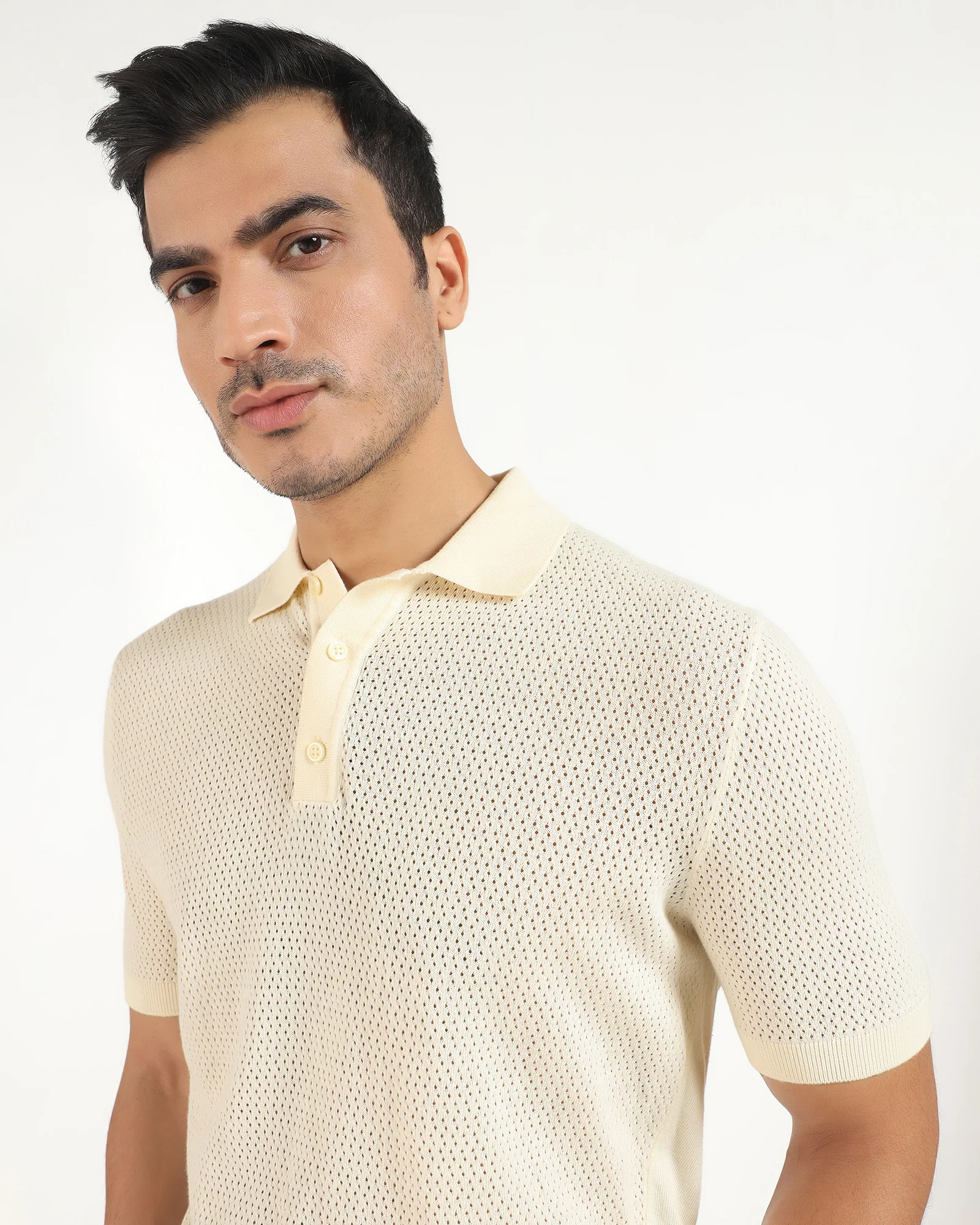 Polo Powder Yellow Textured T-Shirt - Mesh - Image 4