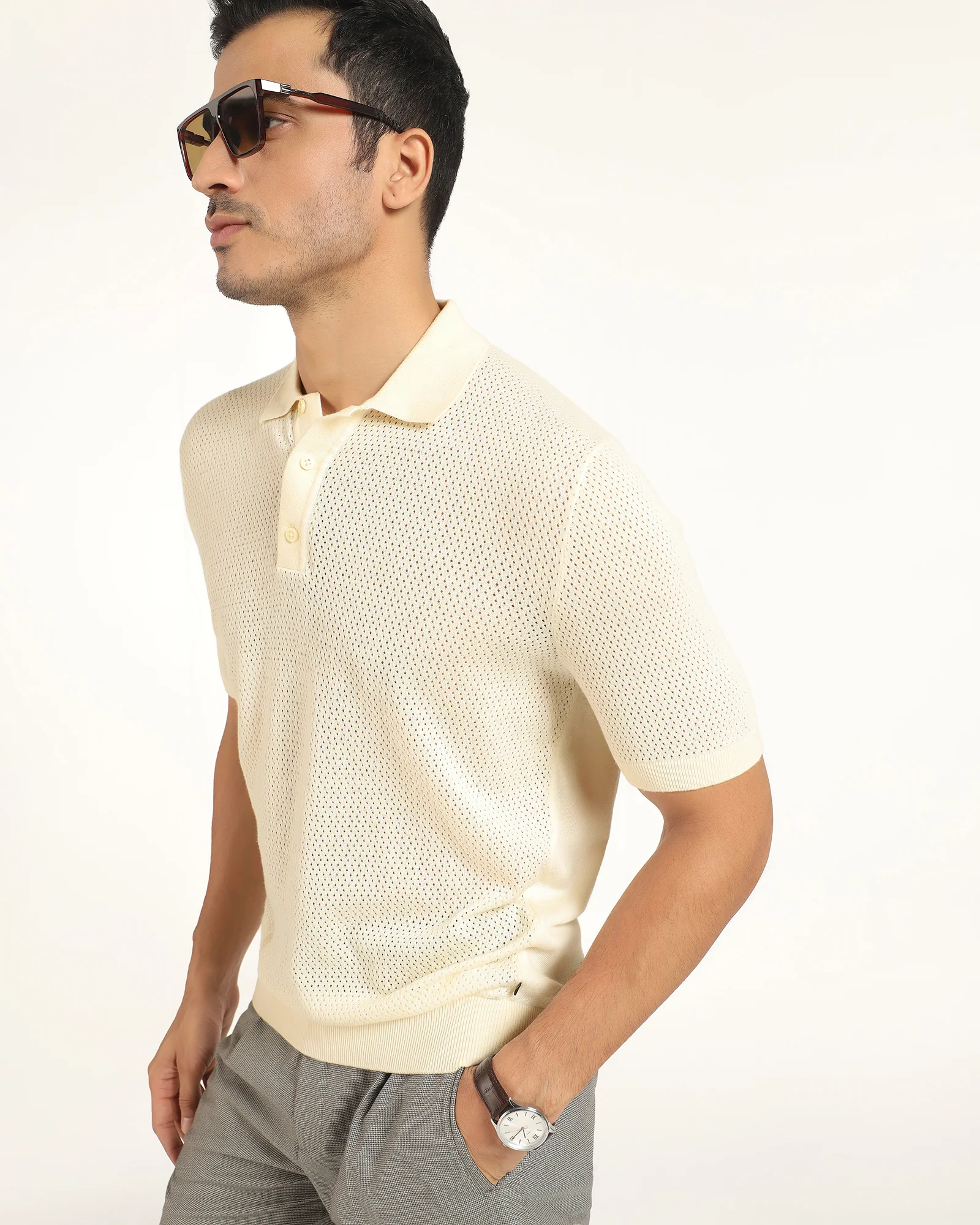 Polo Powder Yellow Textured T-Shirt - Mesh - Image 8