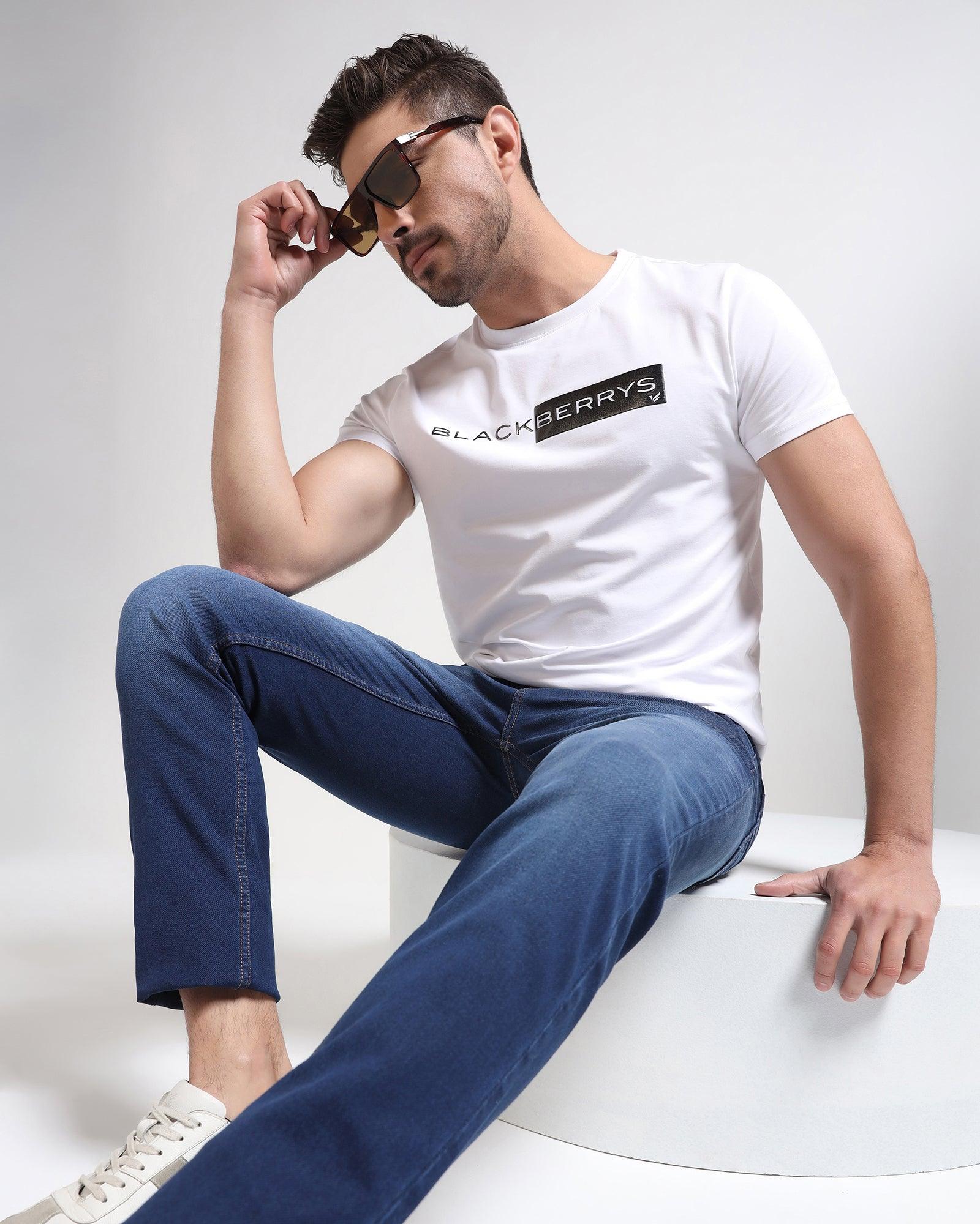 Crew Neck White Solid T-Shirt - Salsa - Image 6