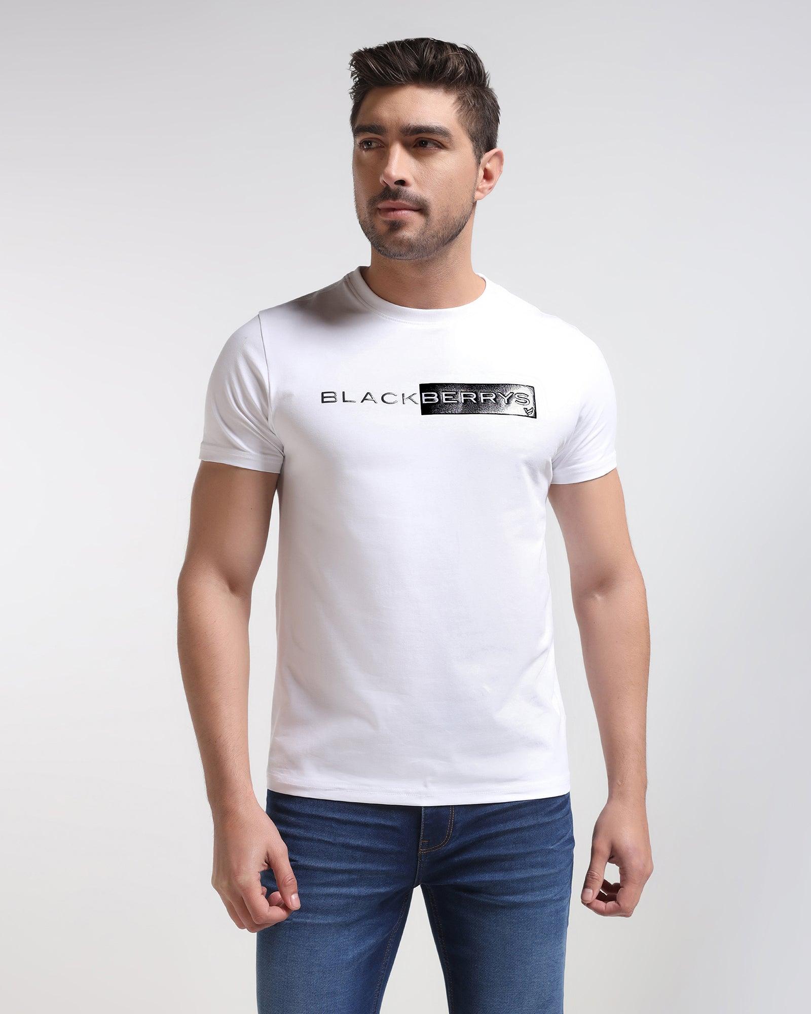 Crew Neck White Solid T-Shirt - Salsa - Image 8