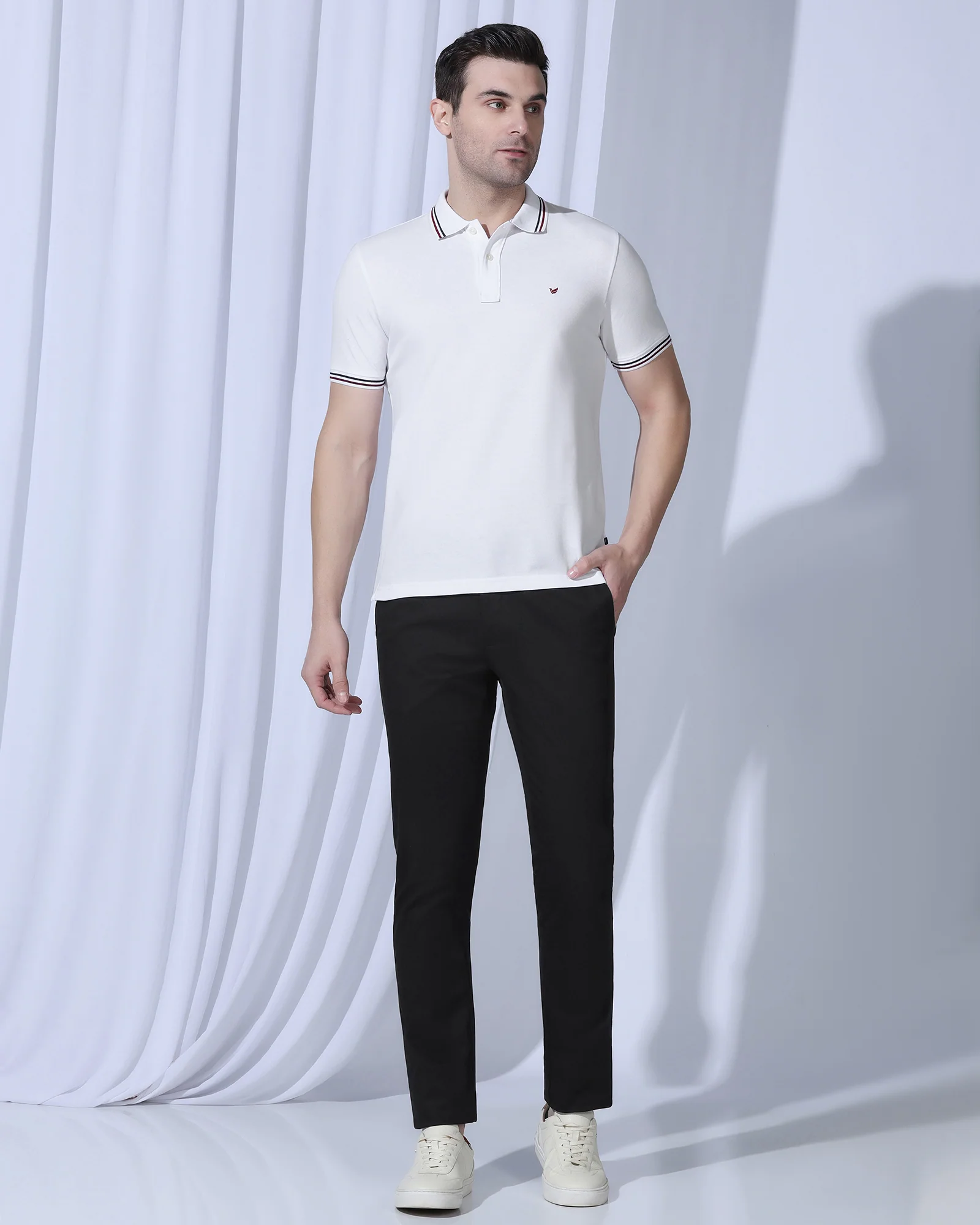 Polo White Solid T-Shirt - Zephyr - Image 3