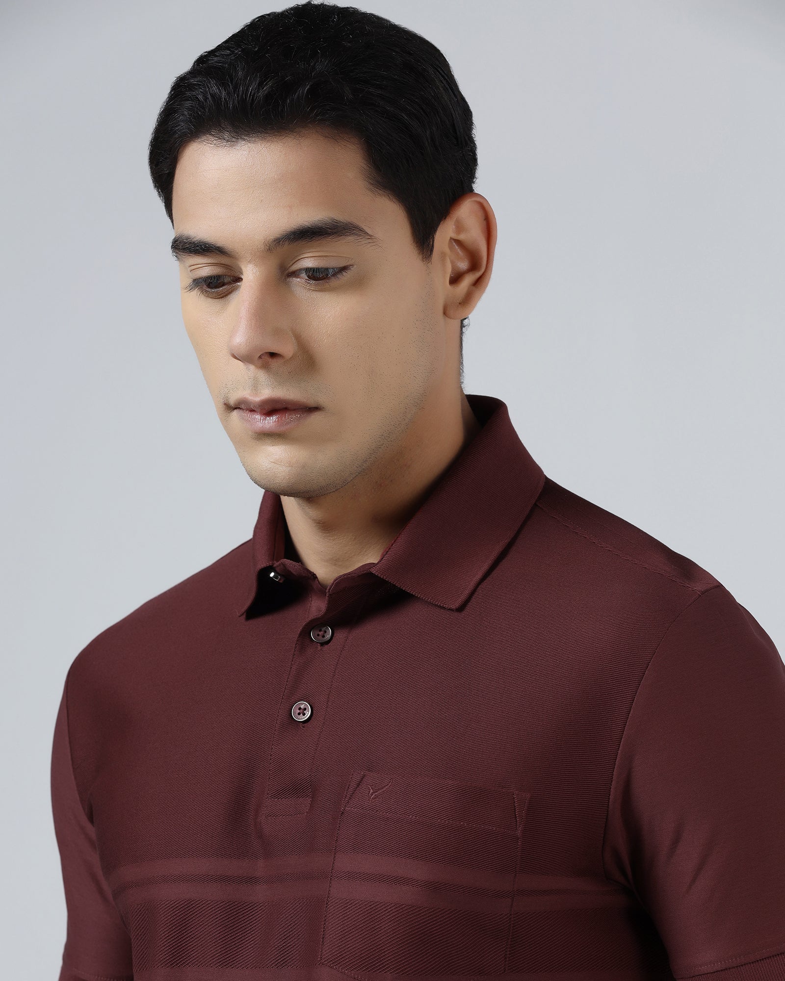 Port Wine Textured Polo - Peek - Image 4