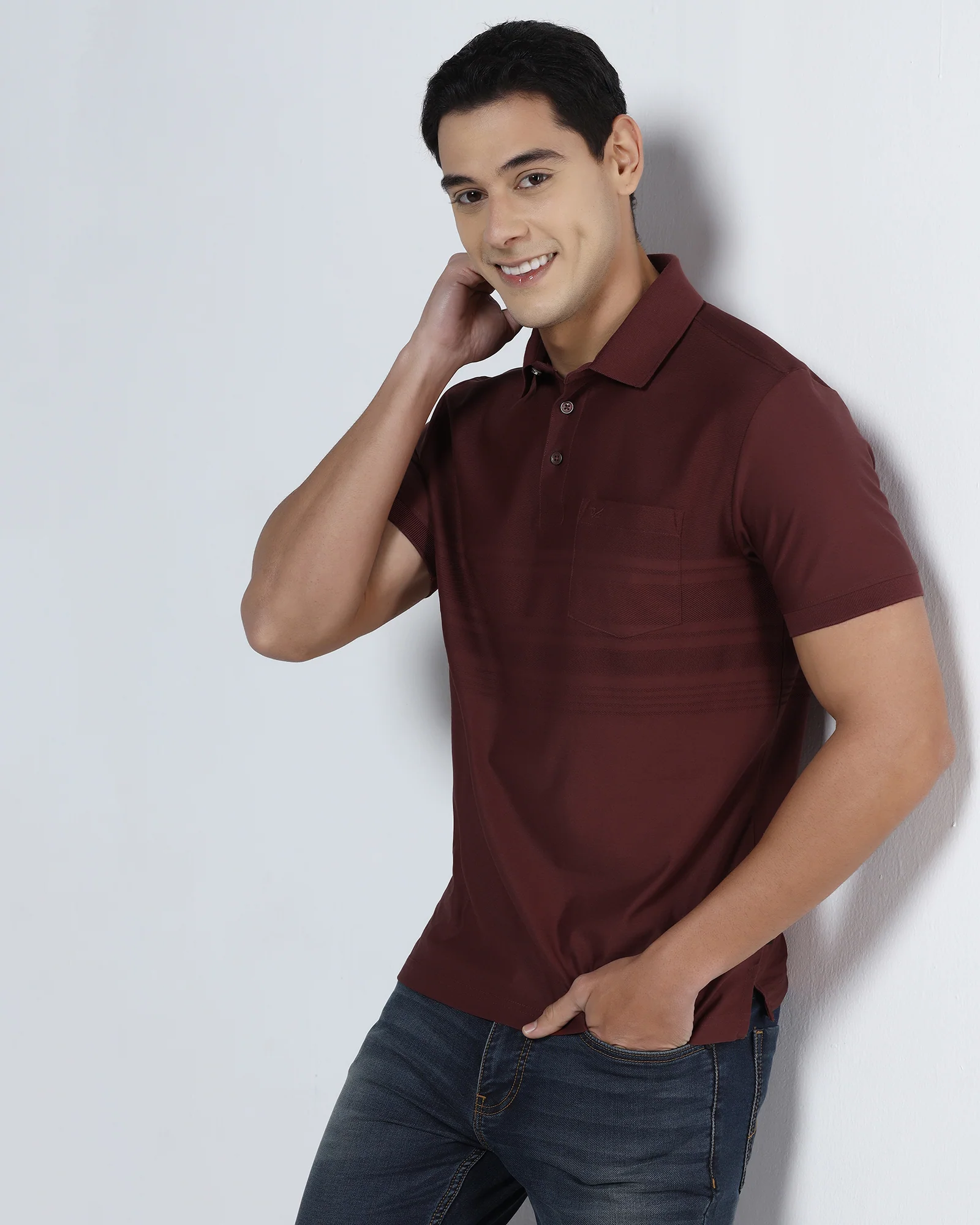 Port Wine Textured Polo - Peek - Image 7