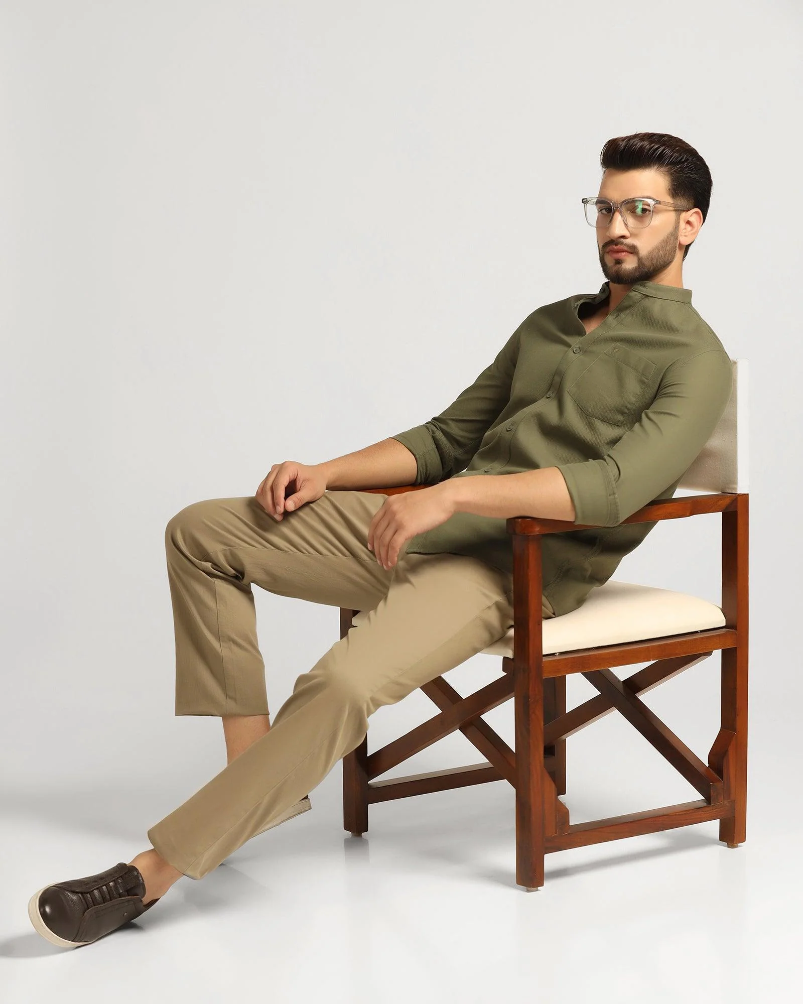 Straight B-90 Casual Khaki Solid Khakis - Kris - Image 5