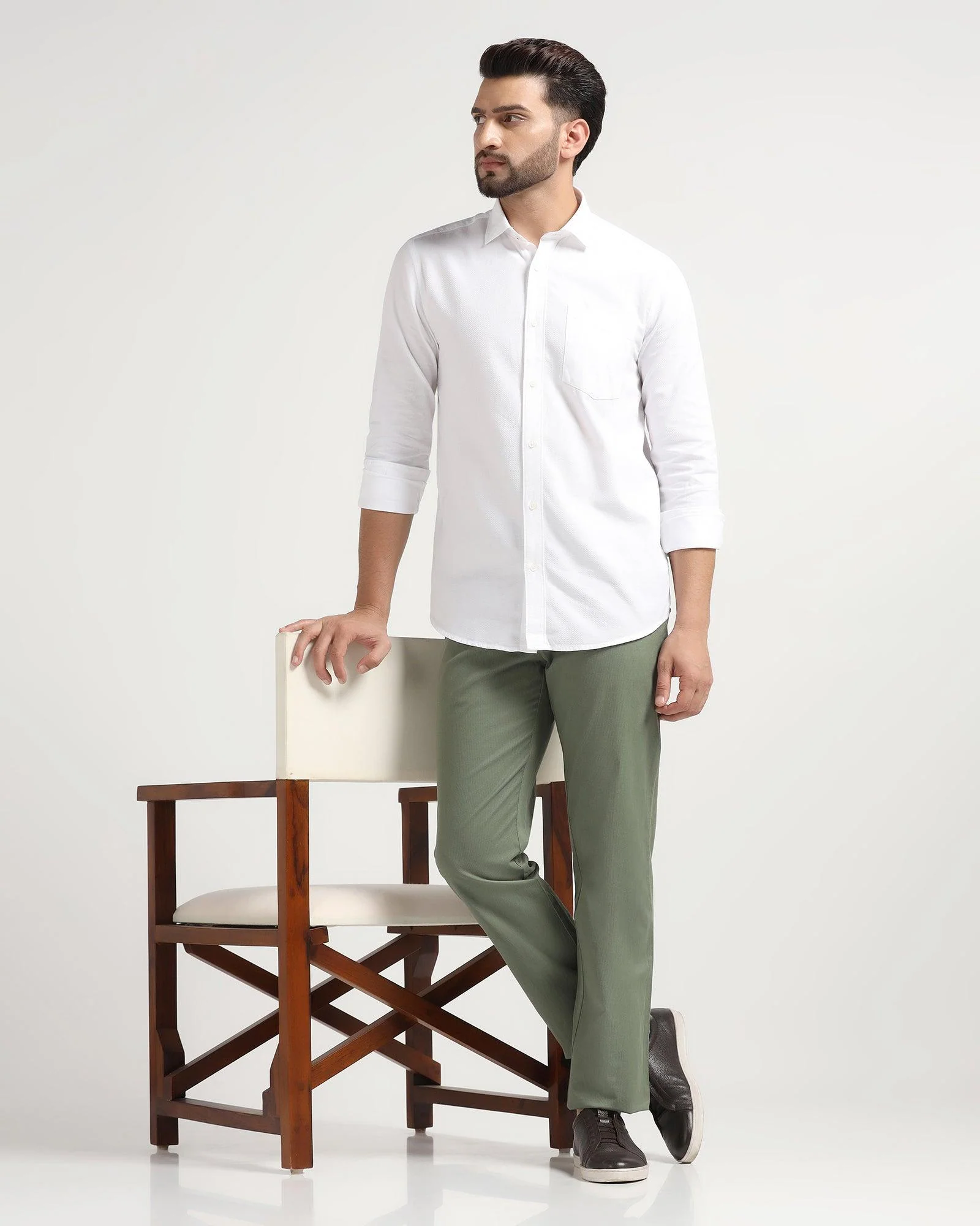Straight B-90 Casual Olive Solid Khakis - Kris - Image 5