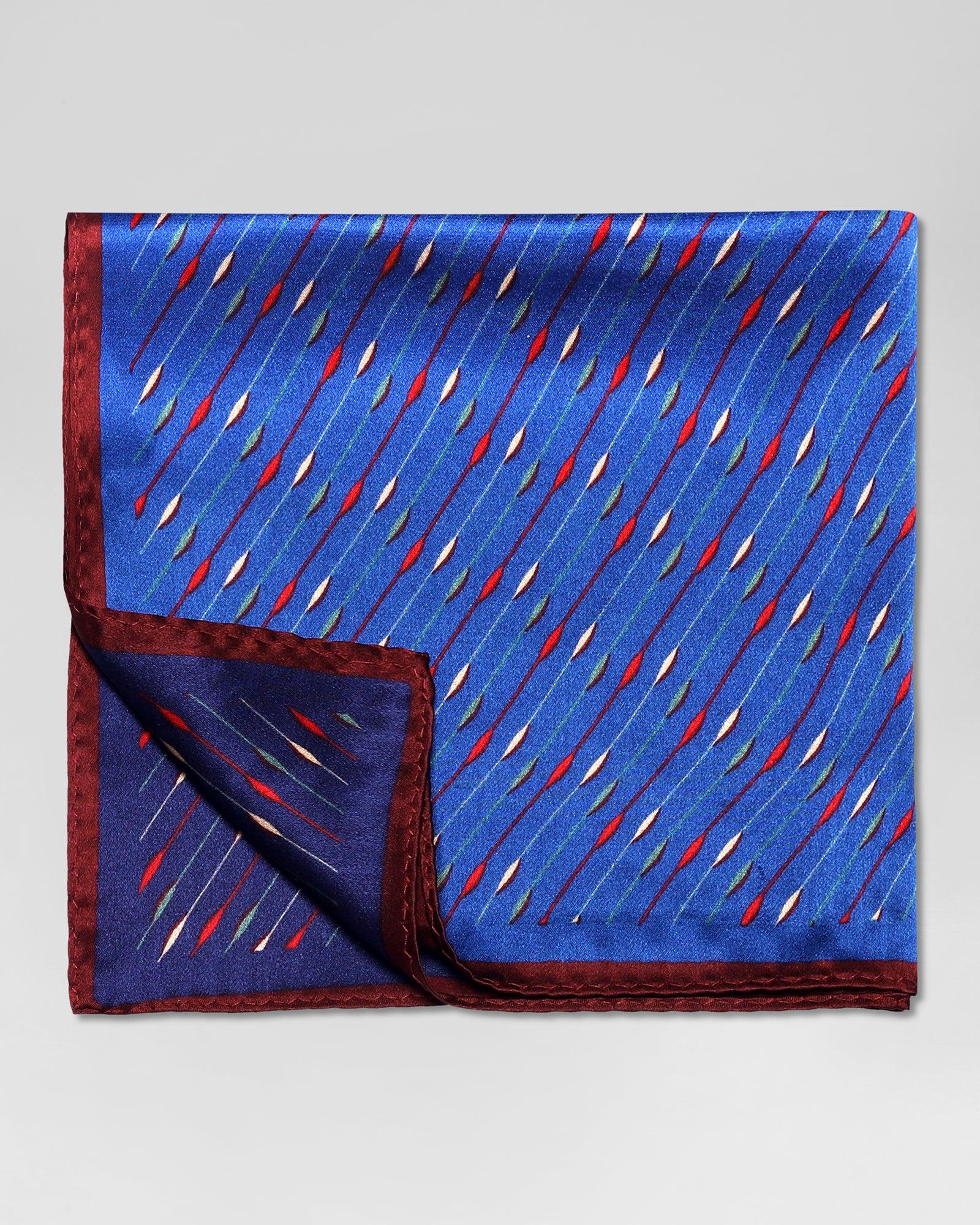 Blue & Navy 100% Silk Printed Pocket Square - Rondel - Image 3